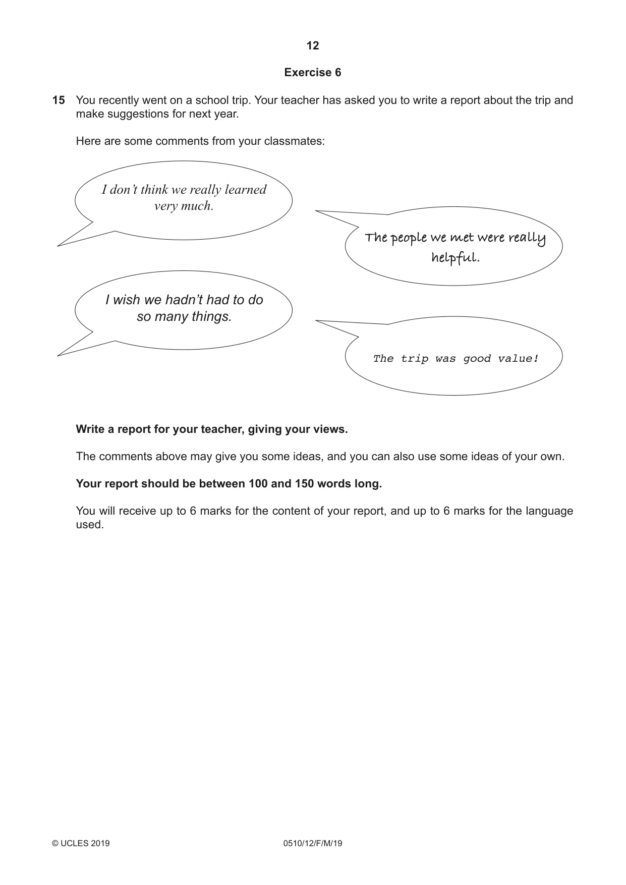 Cambridge IGCSE English - Second Language (oral endorsement) 0510 2019 Feb/March Paper 1 · Variant 2 question paper, page 12 of 16