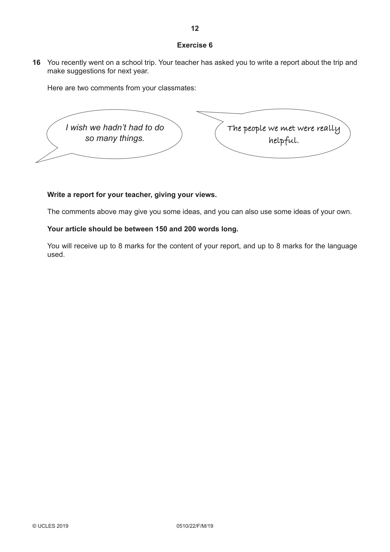 Cambridge IGCSE English - Second Language (oral endorsement) 0510 2019 Feb/March Paper 2 · Variant 2 question paper, page 12 of 16
