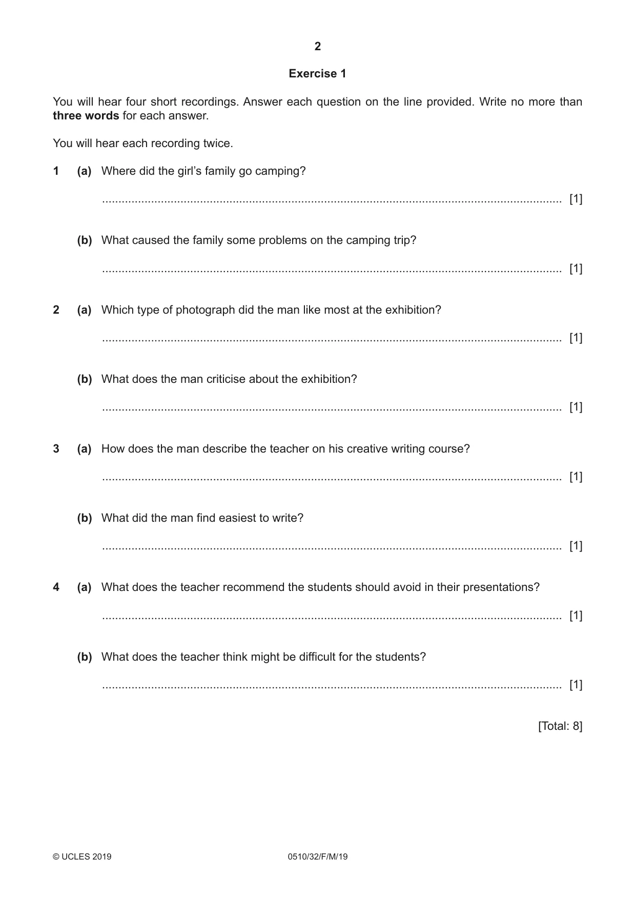 Cambridge IGCSE English - Second Language (oral endorsement) 0510 2019 Feb/March Paper 3 · Variant 2 question paper, page 2 of 8