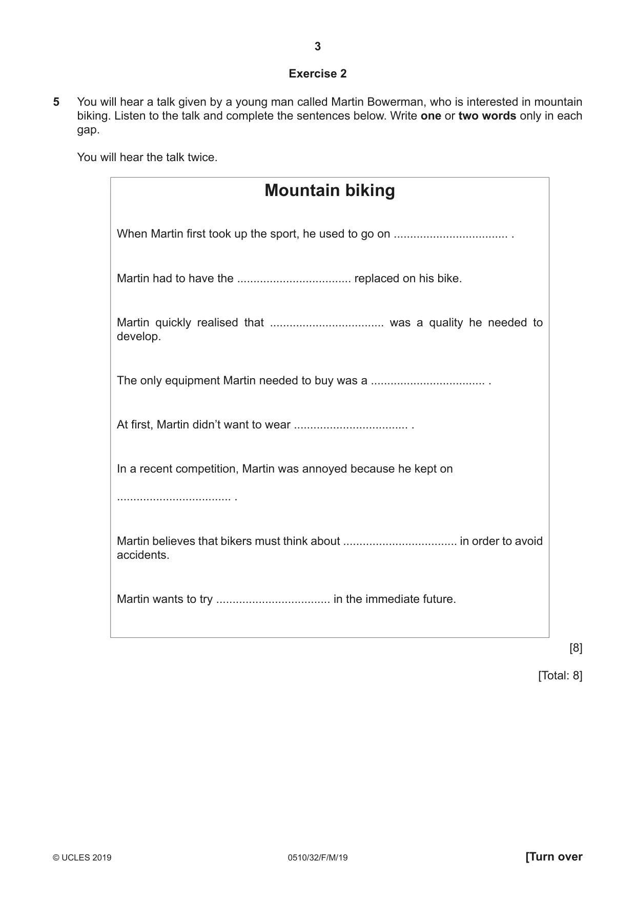 Cambridge IGCSE English - Second Language (oral endorsement) 0510 2019 Feb/March Paper 3 · Variant 2 question paper, page 3 of 8
