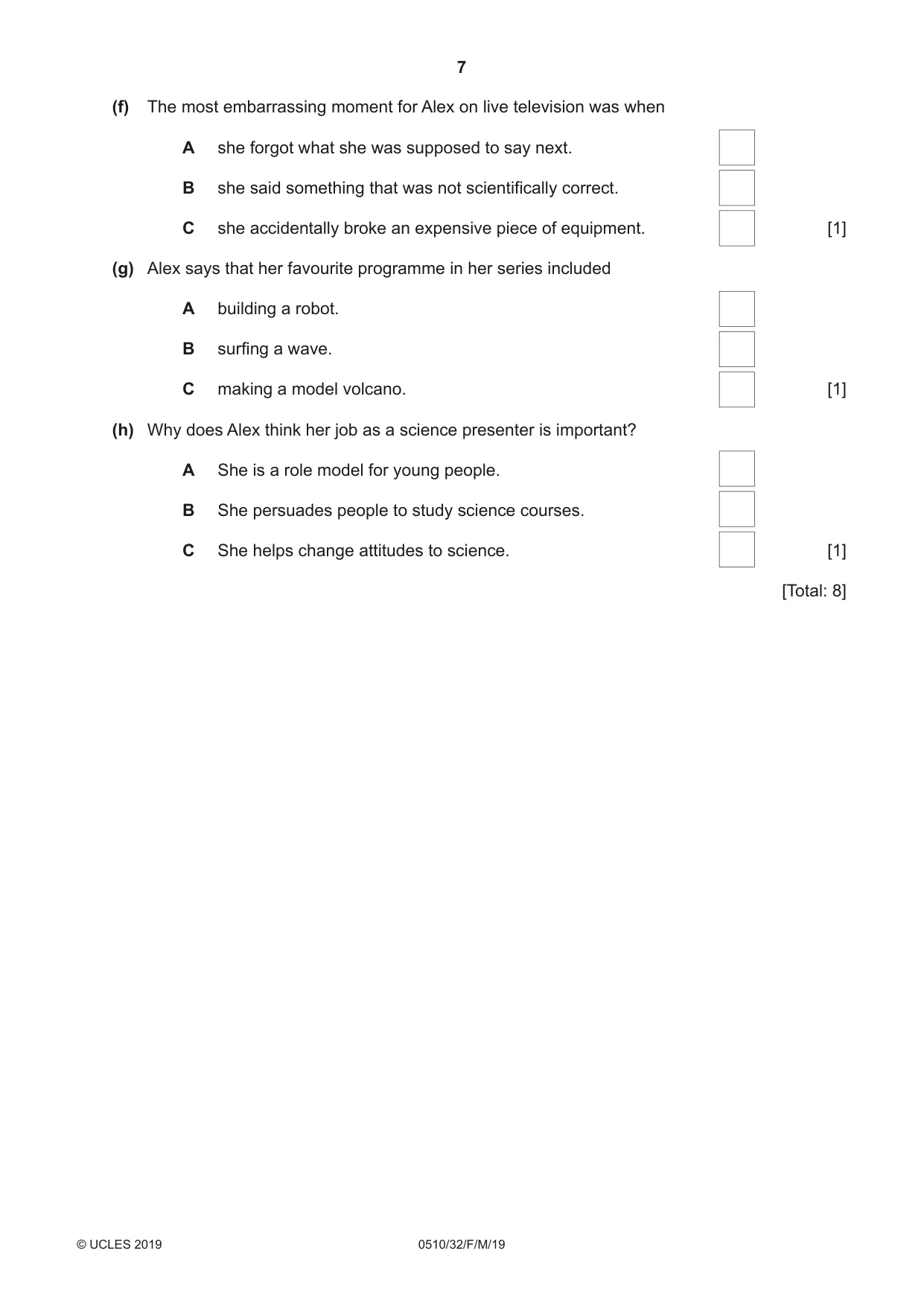 Cambridge IGCSE English - Second Language (oral endorsement) 0510 2019 Feb/March Paper 3 · Variant 2 question paper, page 7 of 8