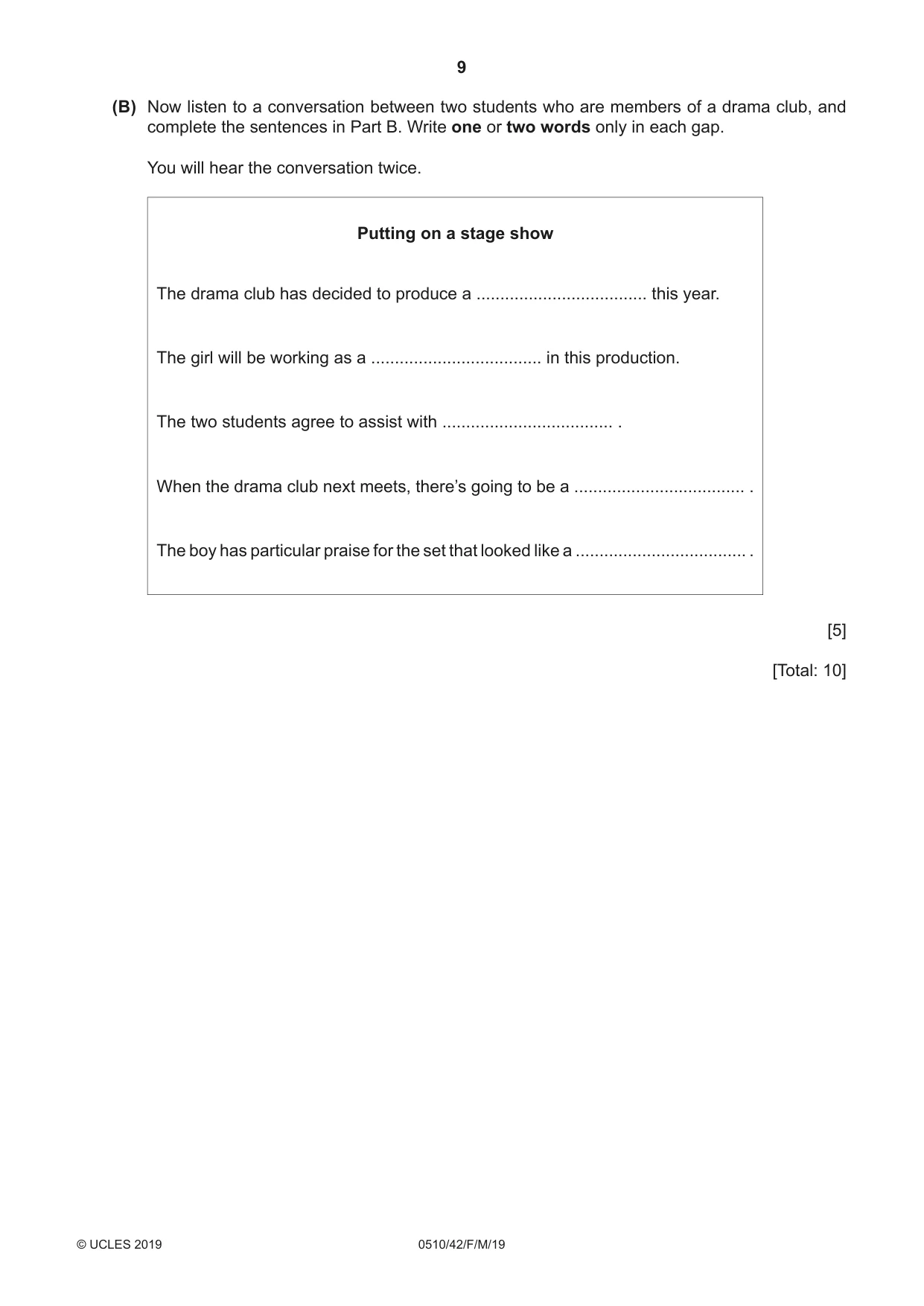 Cambridge IGCSE English - Second Language (oral endorsement) 0510 2019 Feb/March Paper 4 · Variant 2 question paper, page 9 of 12