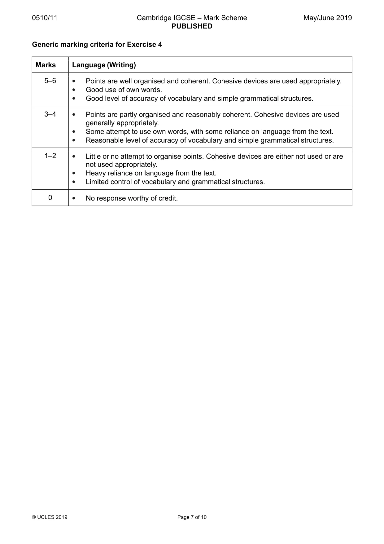 Mark scheme, page 7 of 10