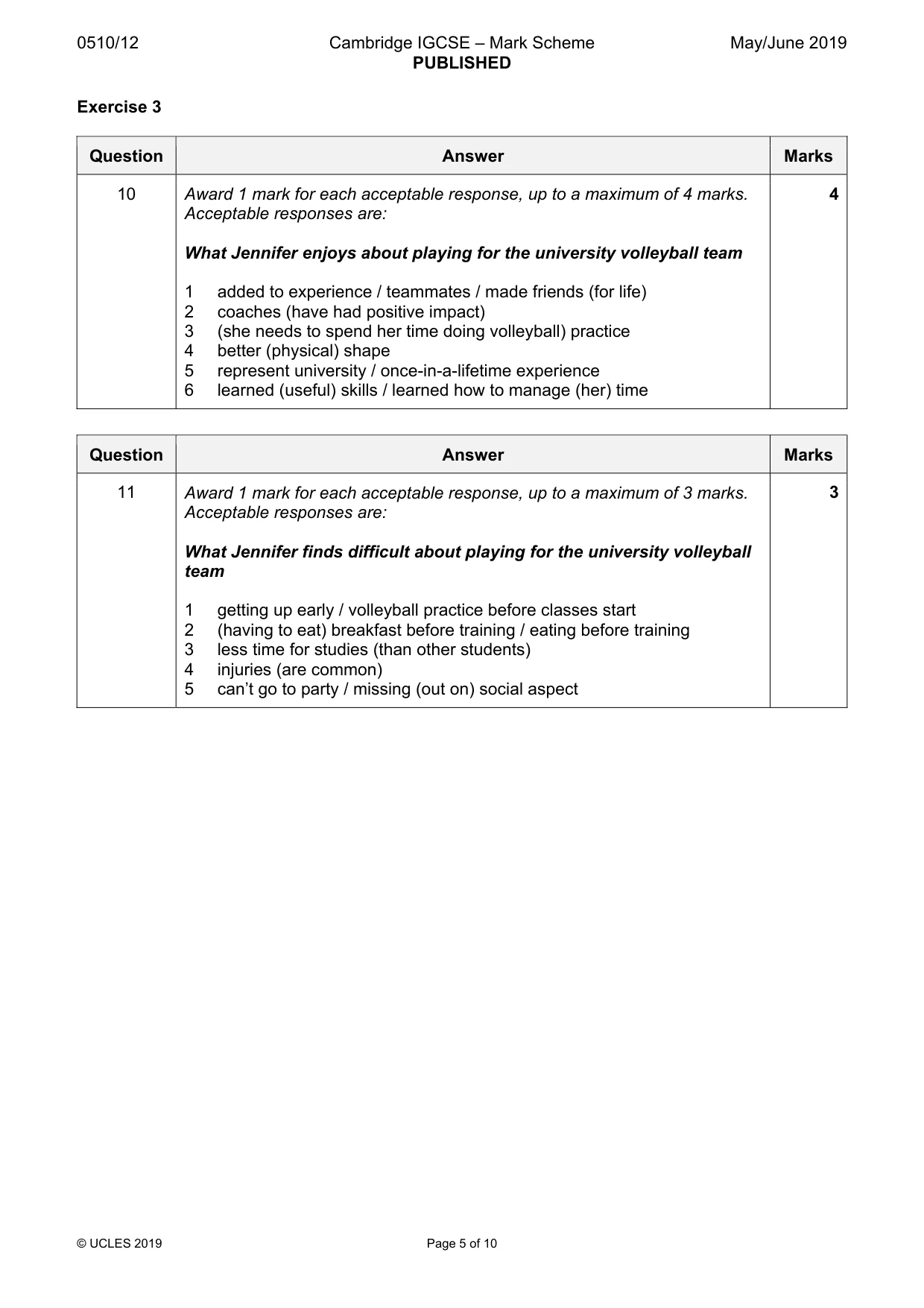 Mark scheme, page 5 of 10