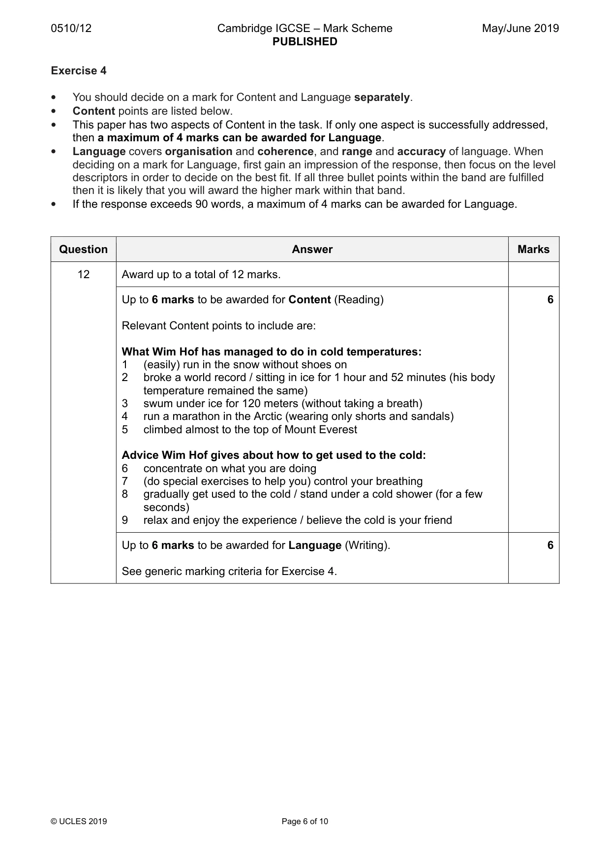 Mark scheme, page 6 of 10