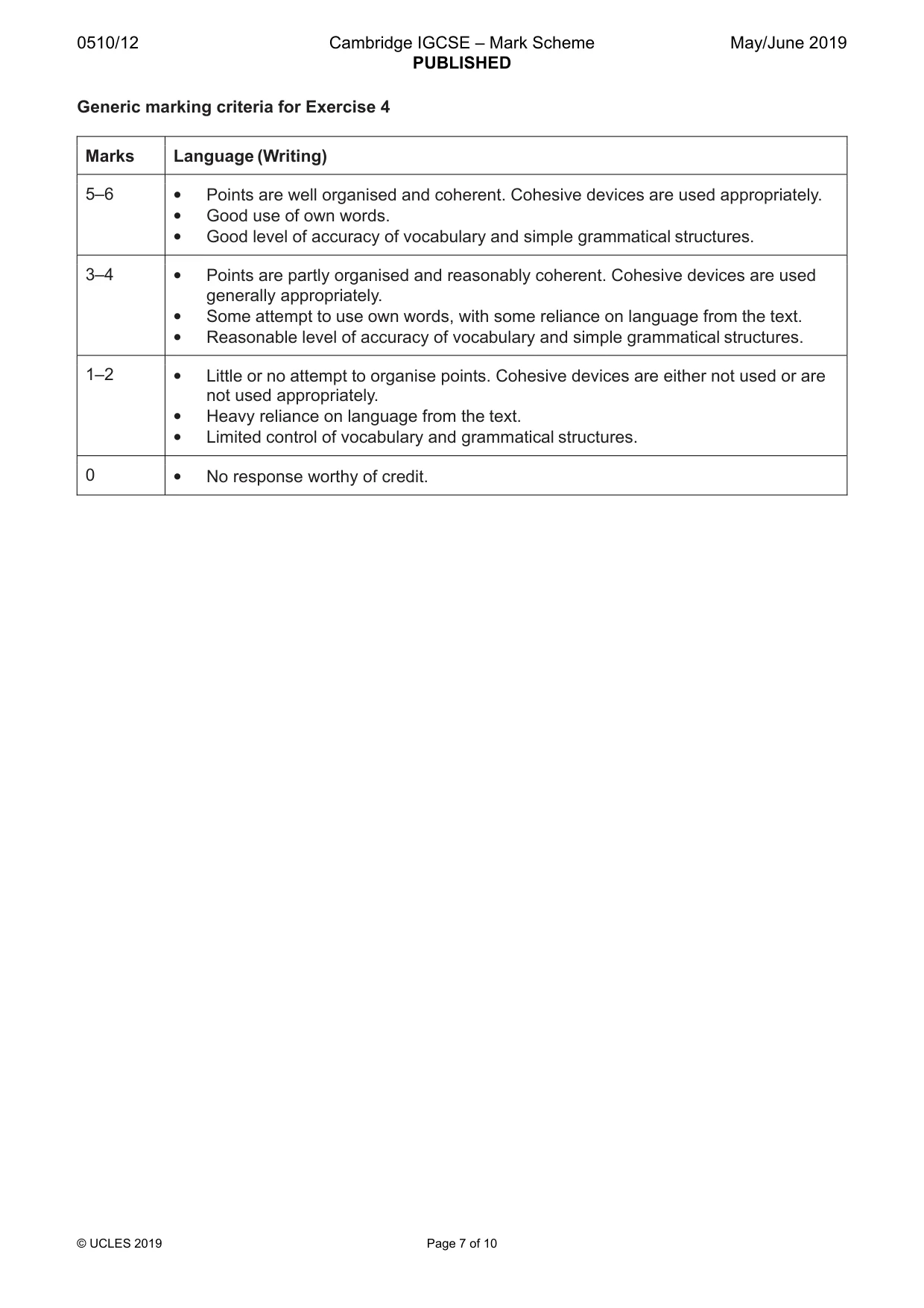 Mark scheme, page 7 of 10