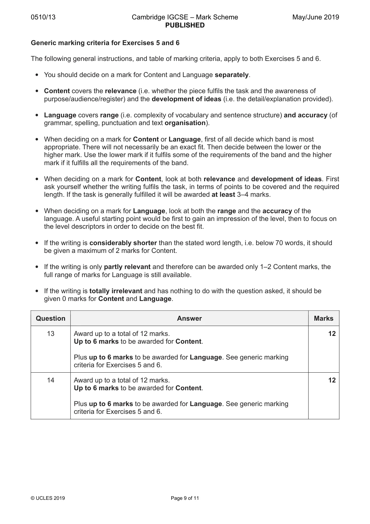 Mark scheme, page 9 of 11