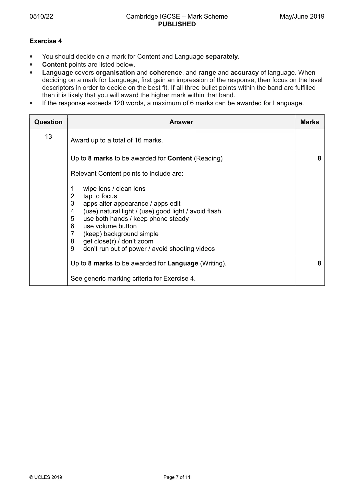 Mark scheme, page 7 of 11