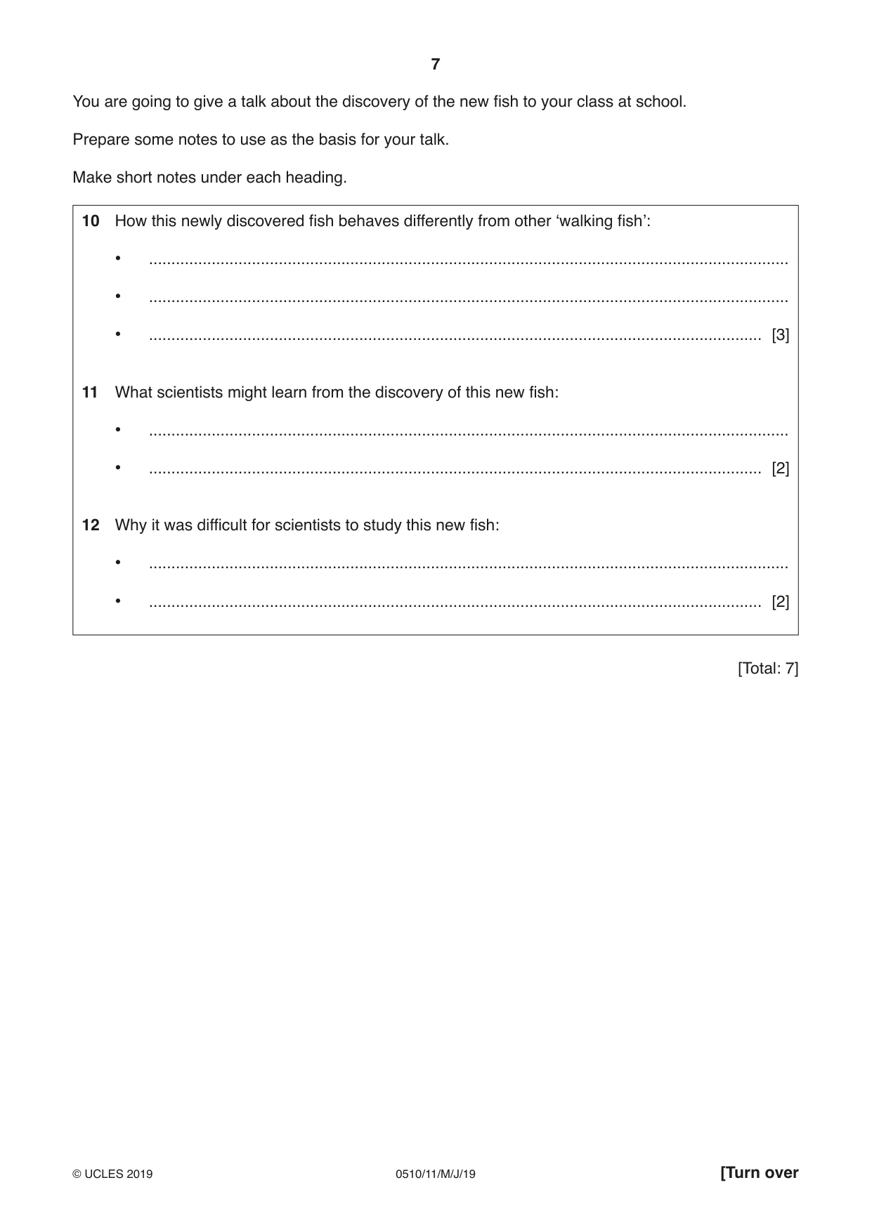 Cambridge IGCSE English - Second Language (oral endorsement) 0510 2019 May/June Paper 1 · Variant 1 question paper, page 7 of 16