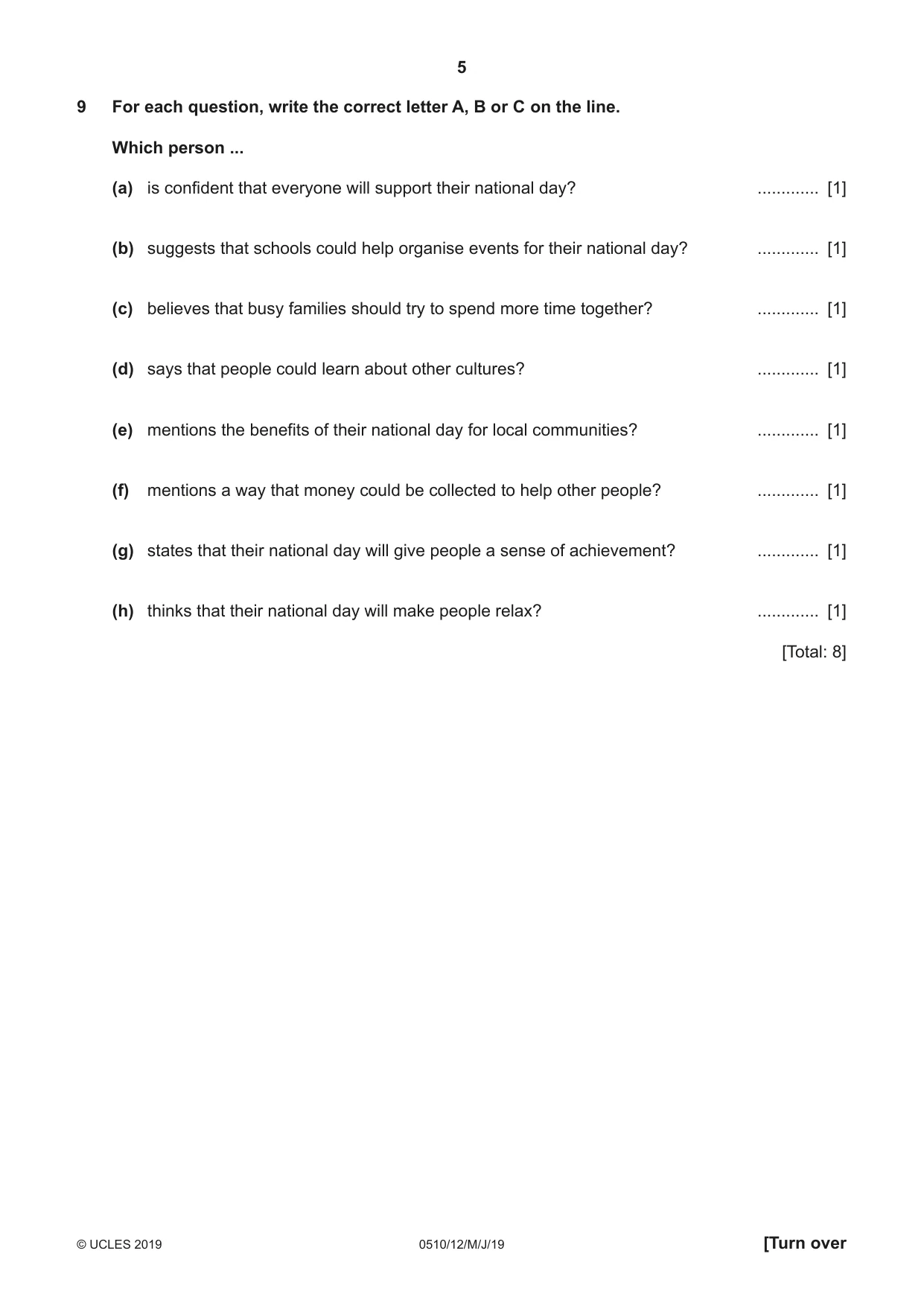 Cambridge IGCSE English - Second Language (oral endorsement) 0510 2019 May/June Paper 1 · Variant 2 question paper, page 5 of 16