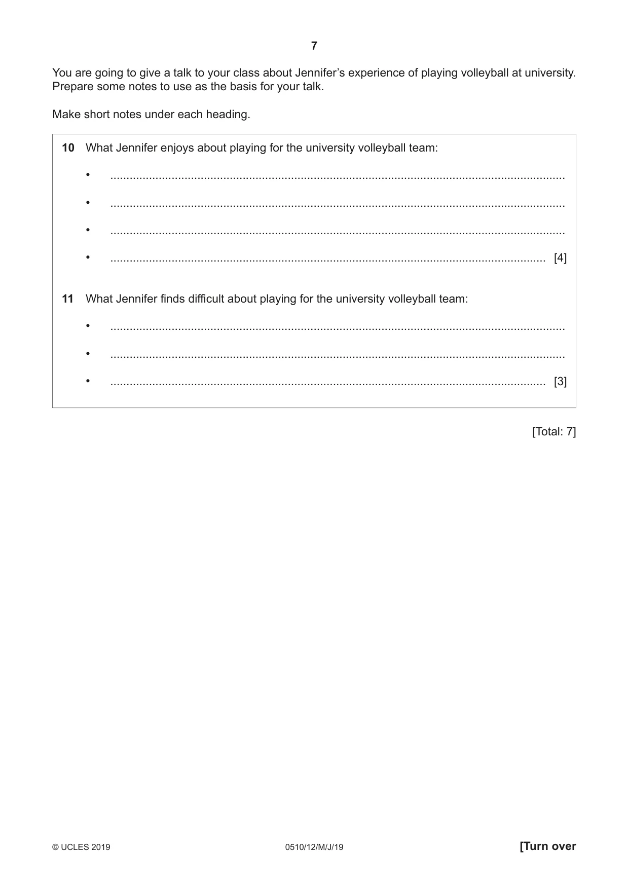 Cambridge IGCSE English - Second Language (oral endorsement) 0510 2019 May/June Paper 1 · Variant 2 question paper, page 7 of 16