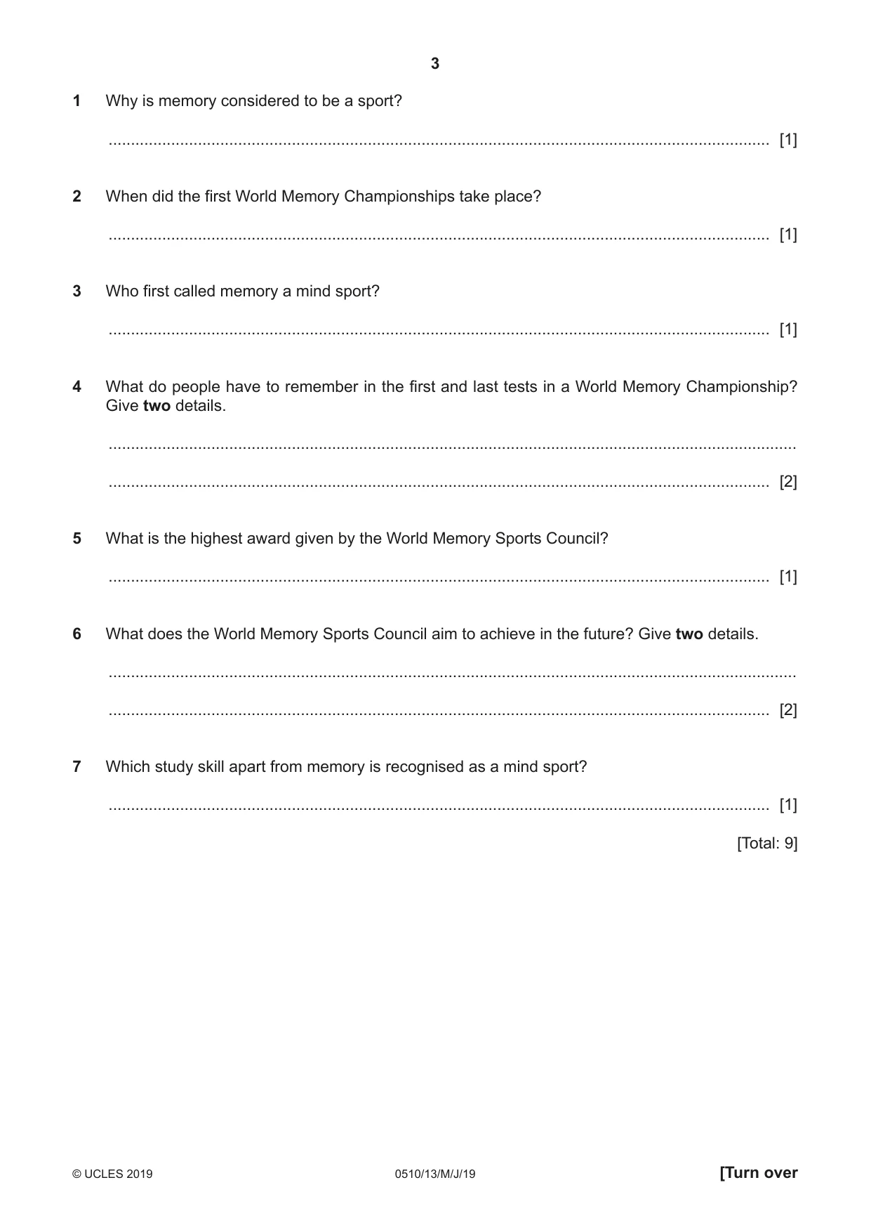 Cambridge IGCSE English - Second Language (oral endorsement) 0510 2019 May/June Paper 1 · Variant 3 question paper, page 3 of 16
