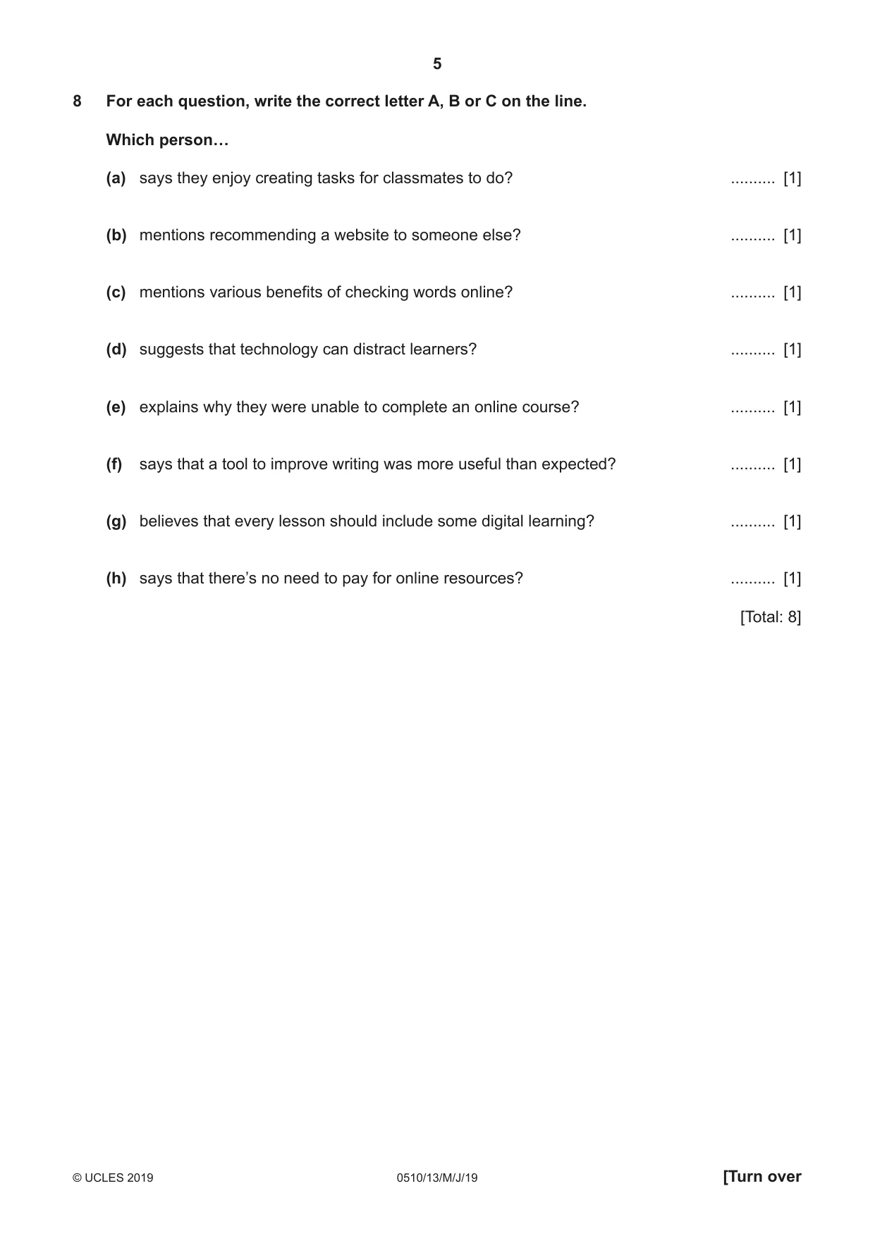 Cambridge IGCSE English - Second Language (oral endorsement) 0510 2019 May/June Paper 1 · Variant 3 question paper, page 5 of 16