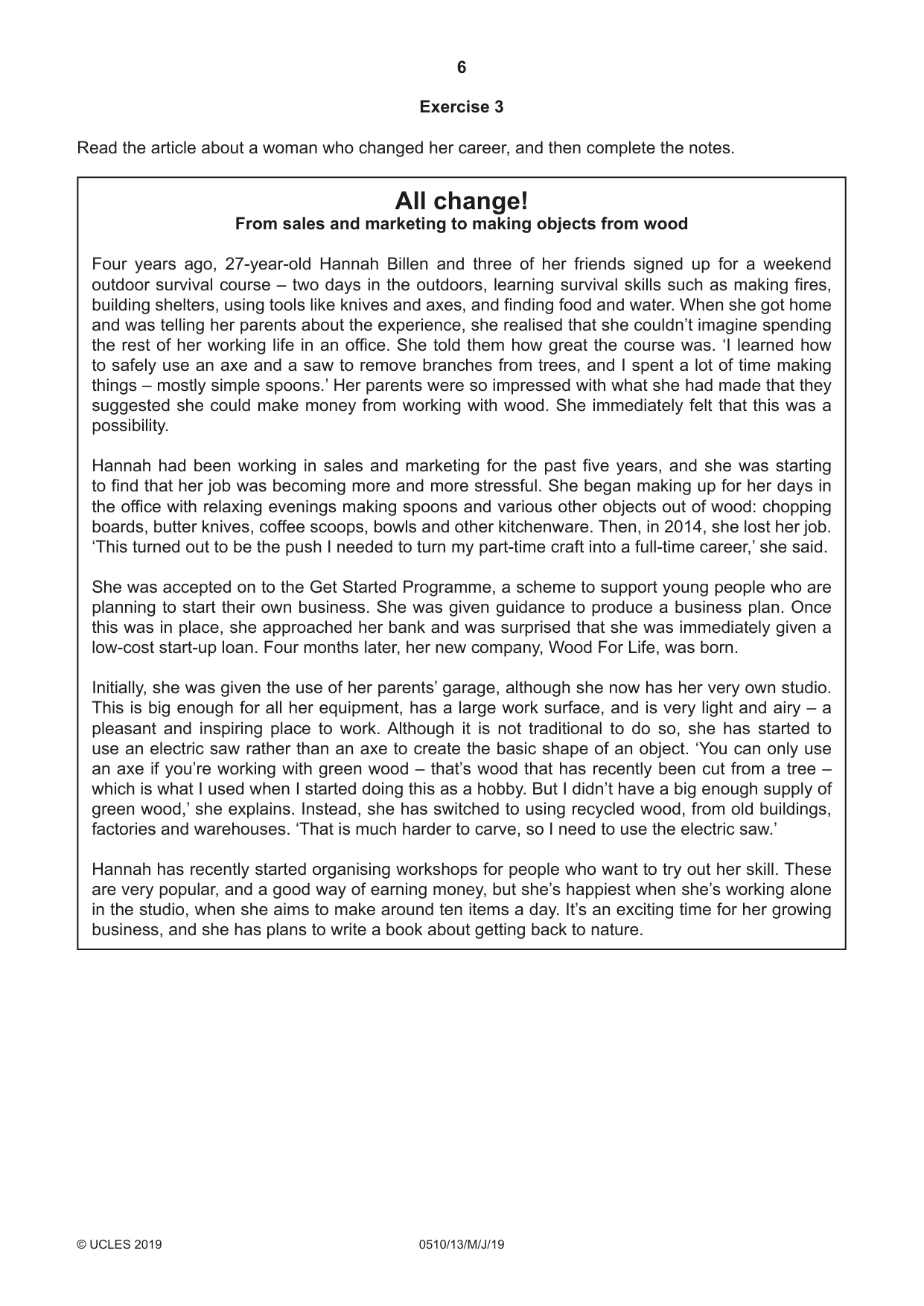 Cambridge IGCSE English - Second Language (oral endorsement) 0510 2019 May/June Paper 1 · Variant 3 question paper, page 6 of 16