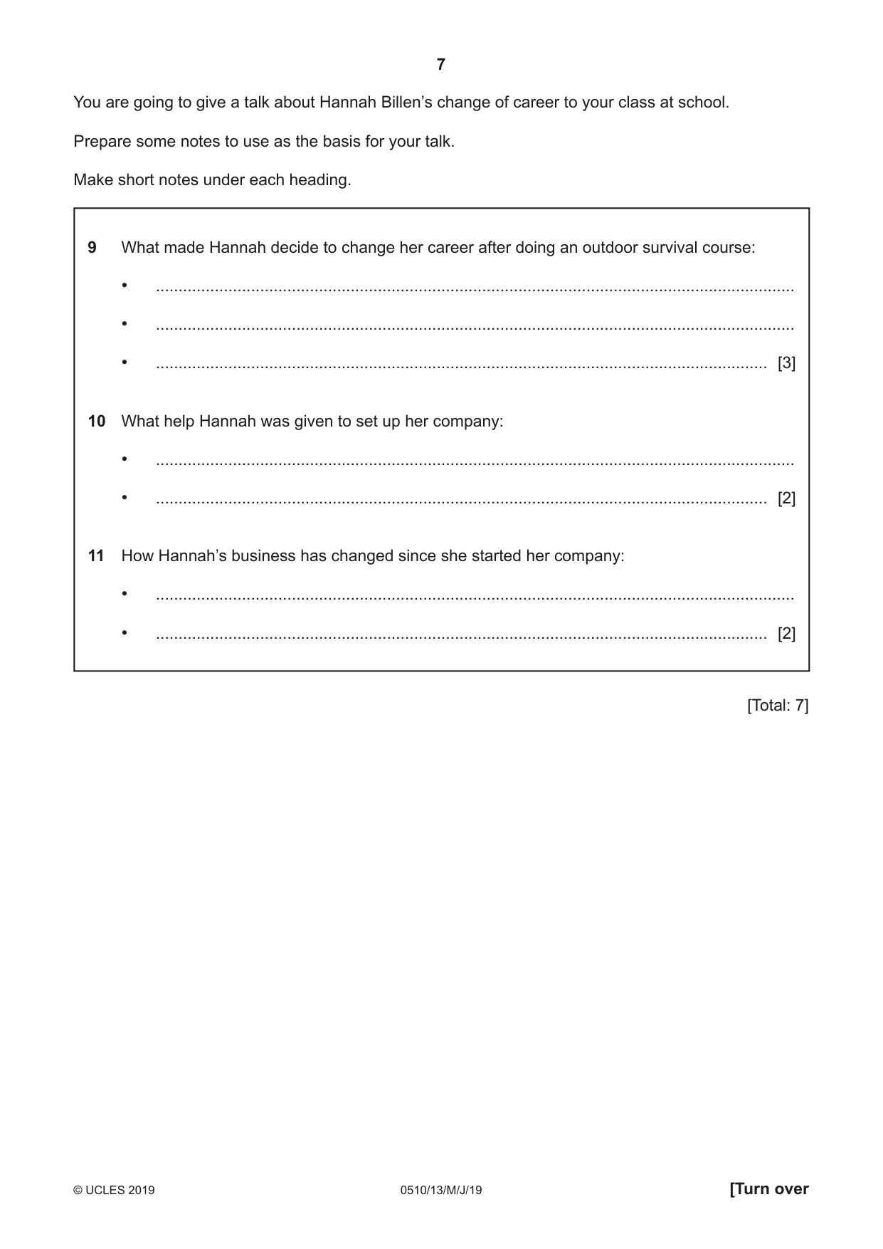 Cambridge IGCSE English - Second Language (oral endorsement) 0510 2019 May/June Paper 1 · Variant 3 question paper, page 7 of 16
