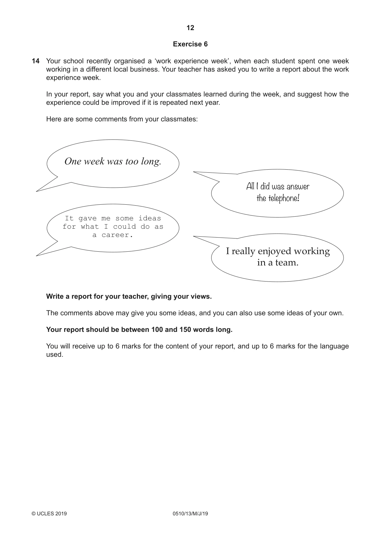 Cambridge IGCSE English - Second Language (oral endorsement) 0510 2019 May/June Paper 1 · Variant 3 question paper, page 12 of 16