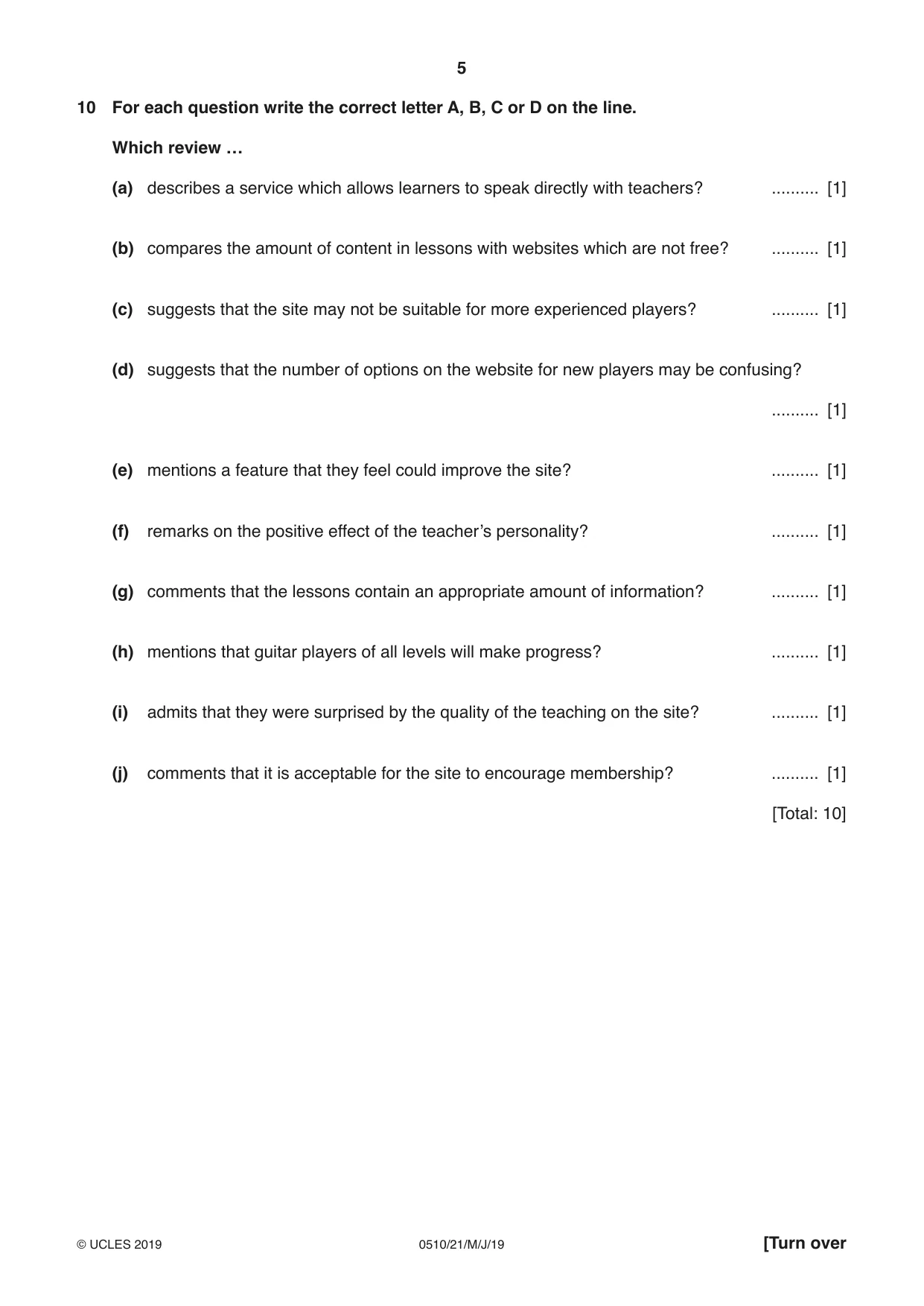 Cambridge IGCSE English - Second Language (oral endorsement) 0510 2019 May/June Paper 2 · Variant 1 question paper, page 5 of 16
