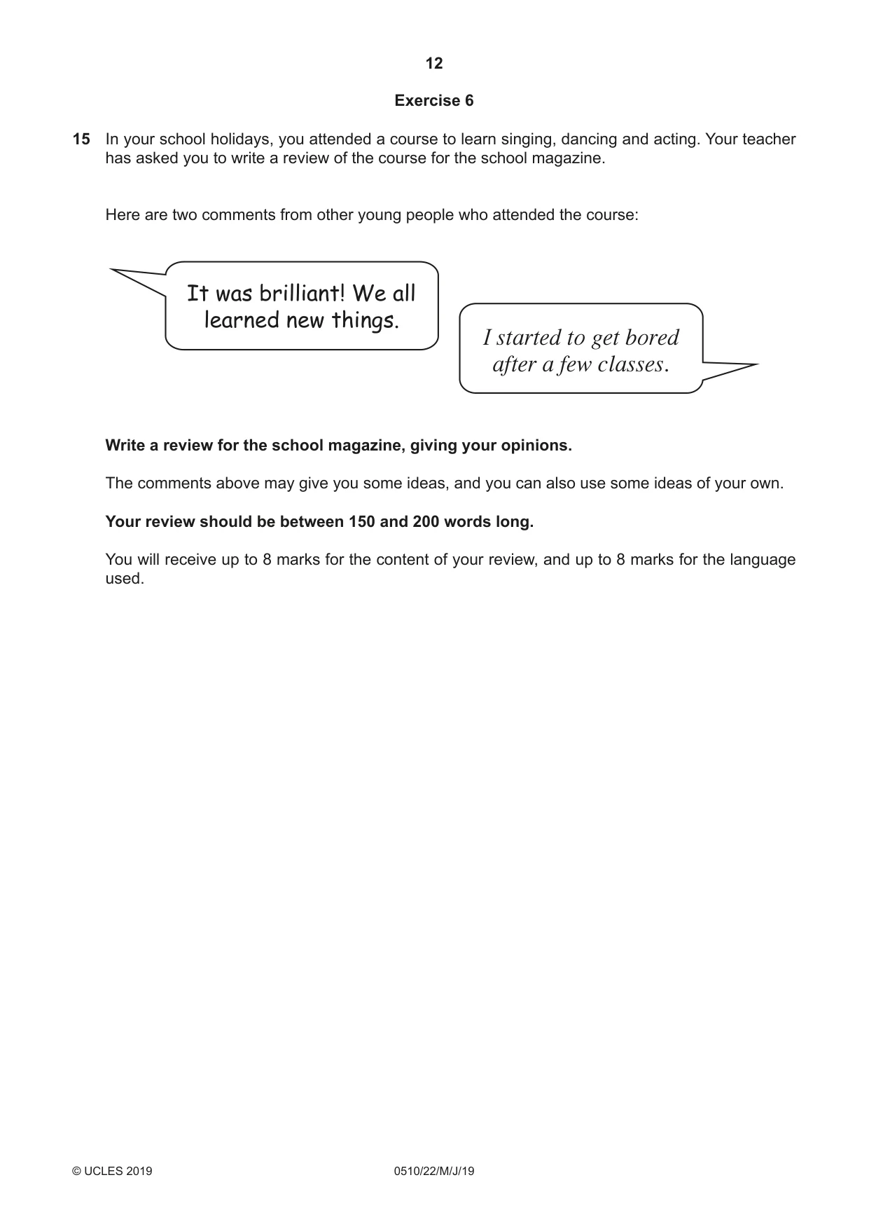 Cambridge IGCSE English - Second Language (oral endorsement) 0510 2019 May/June Paper 2 · Variant 2 question paper, page 12 of 16