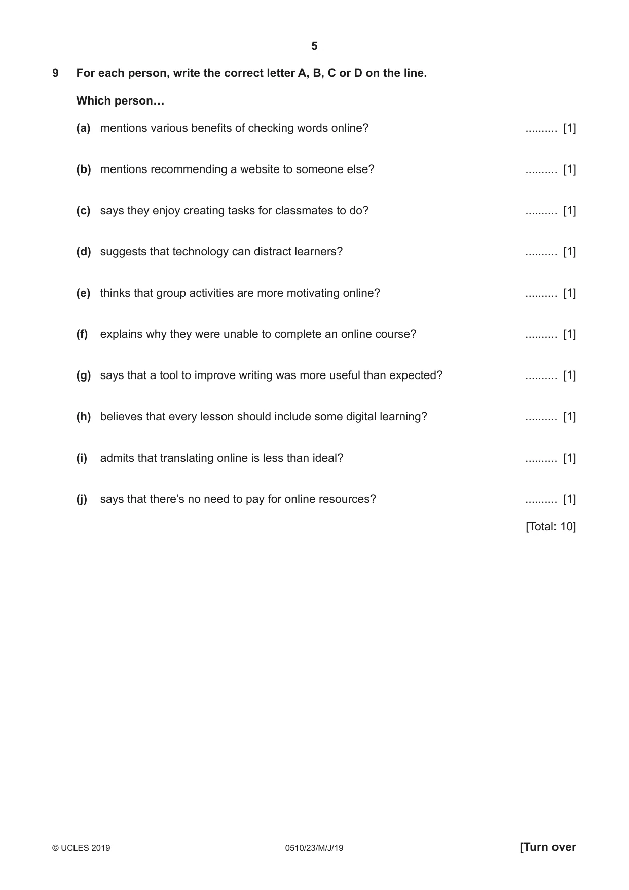 Cambridge IGCSE English - Second Language (oral endorsement) 0510 2019 May/June Paper 2 · Variant 3 question paper, page 5 of 16