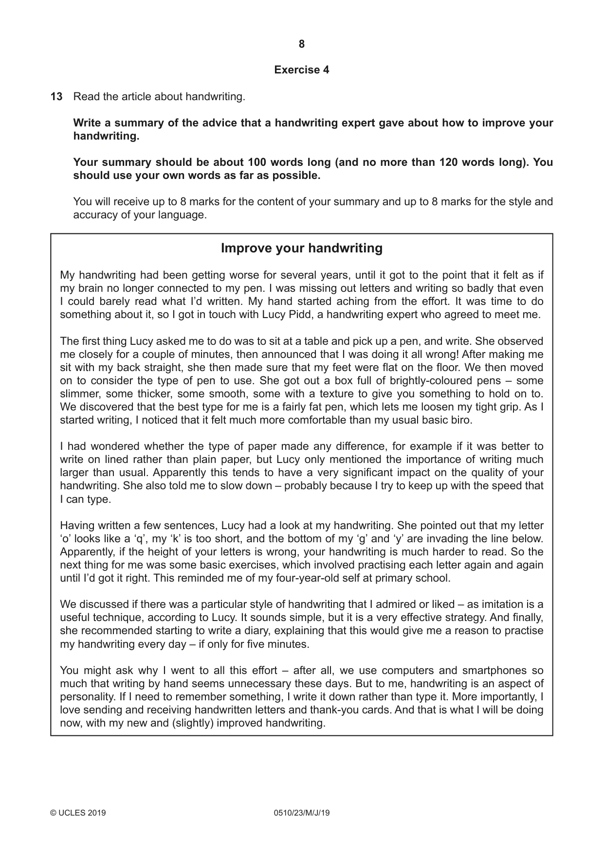 Cambridge IGCSE English - Second Language (oral endorsement) 0510 2019 May/June Paper 2 · Variant 3 question paper, page 8 of 16