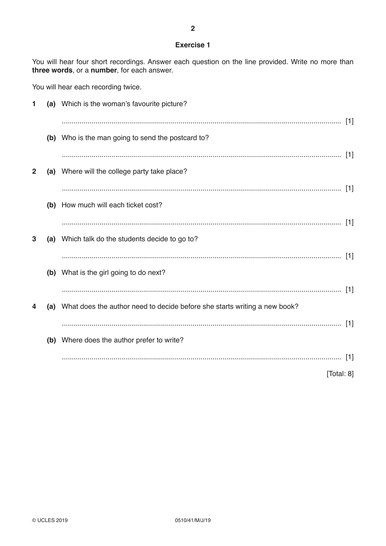 Cambridge IGCSE English - Second Language (oral endorsement) 0510 2019 May/June Paper 4 · Variant 1 question paper, page 2 of 12