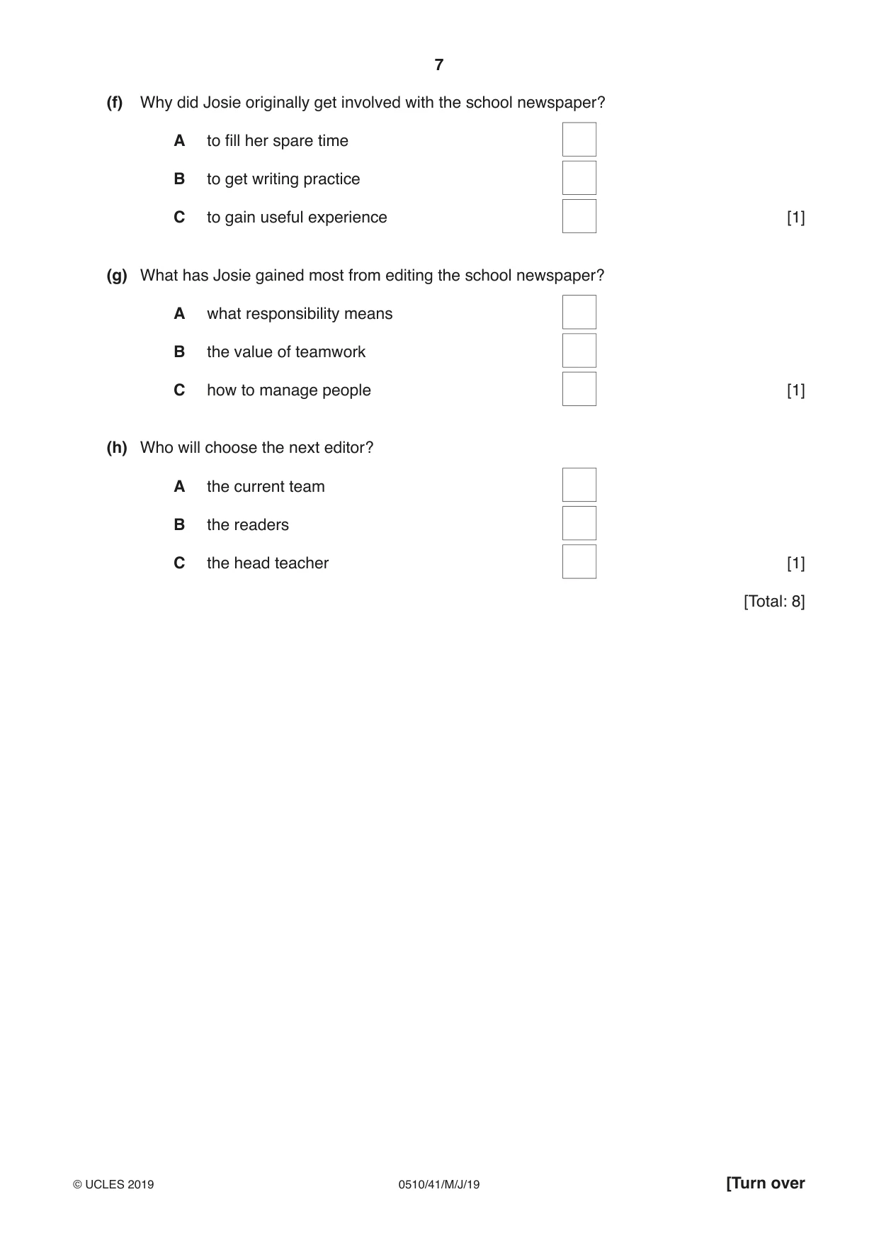 Cambridge IGCSE English - Second Language (oral endorsement) 0510 2019 May/June Paper 4 · Variant 1 question paper, page 7 of 12