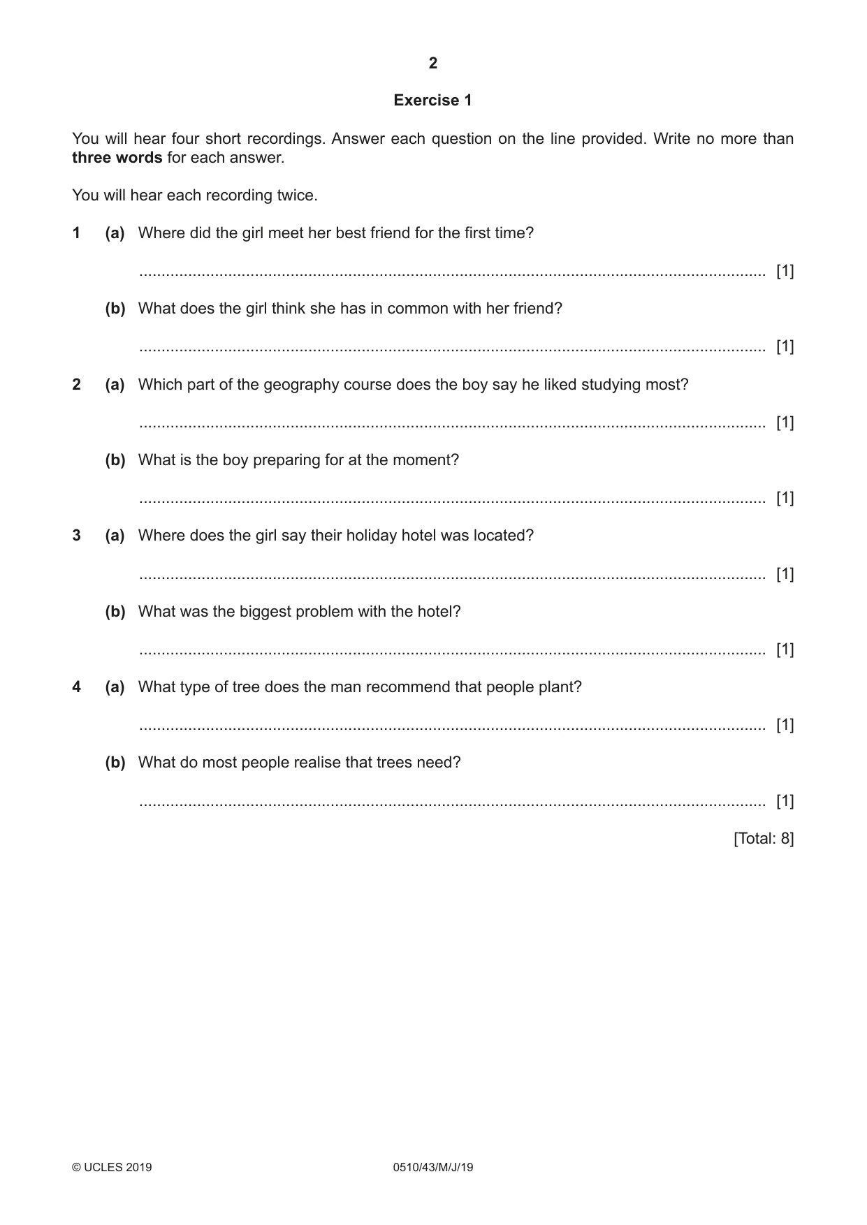 Cambridge IGCSE English - Second Language (oral endorsement) 0510 2019 May/June Paper 4 · Variant 3 question paper, page 2 of 12