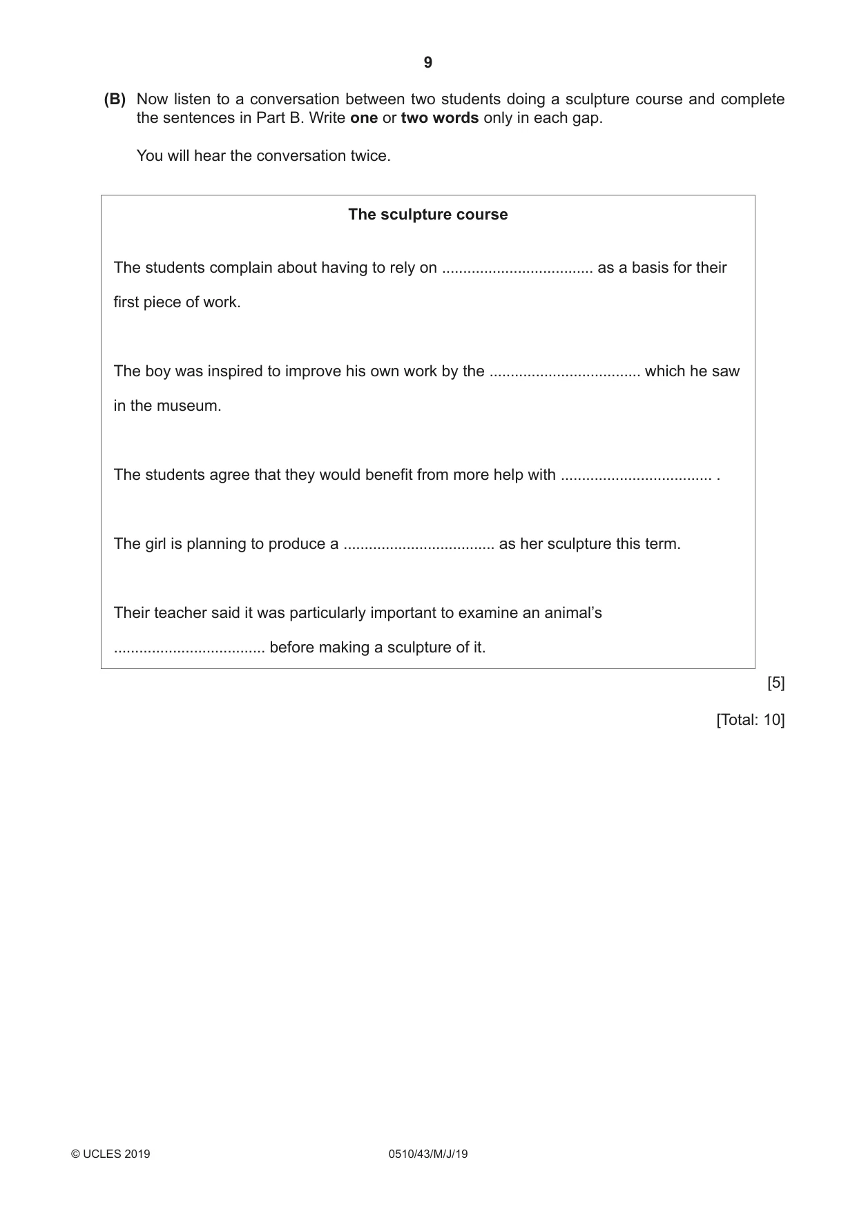 Cambridge IGCSE English - Second Language (oral endorsement) 0510 2019 May/June Paper 4 · Variant 3 question paper, page 9 of 12