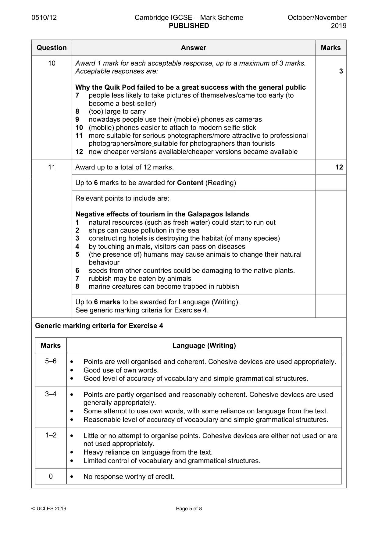 Mark scheme, page 5 of 8