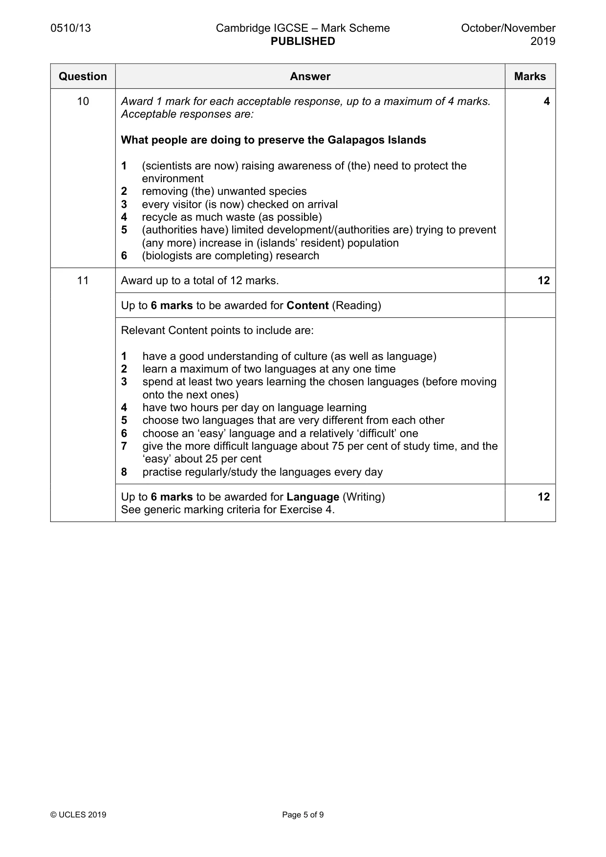 Mark scheme, page 5 of 9