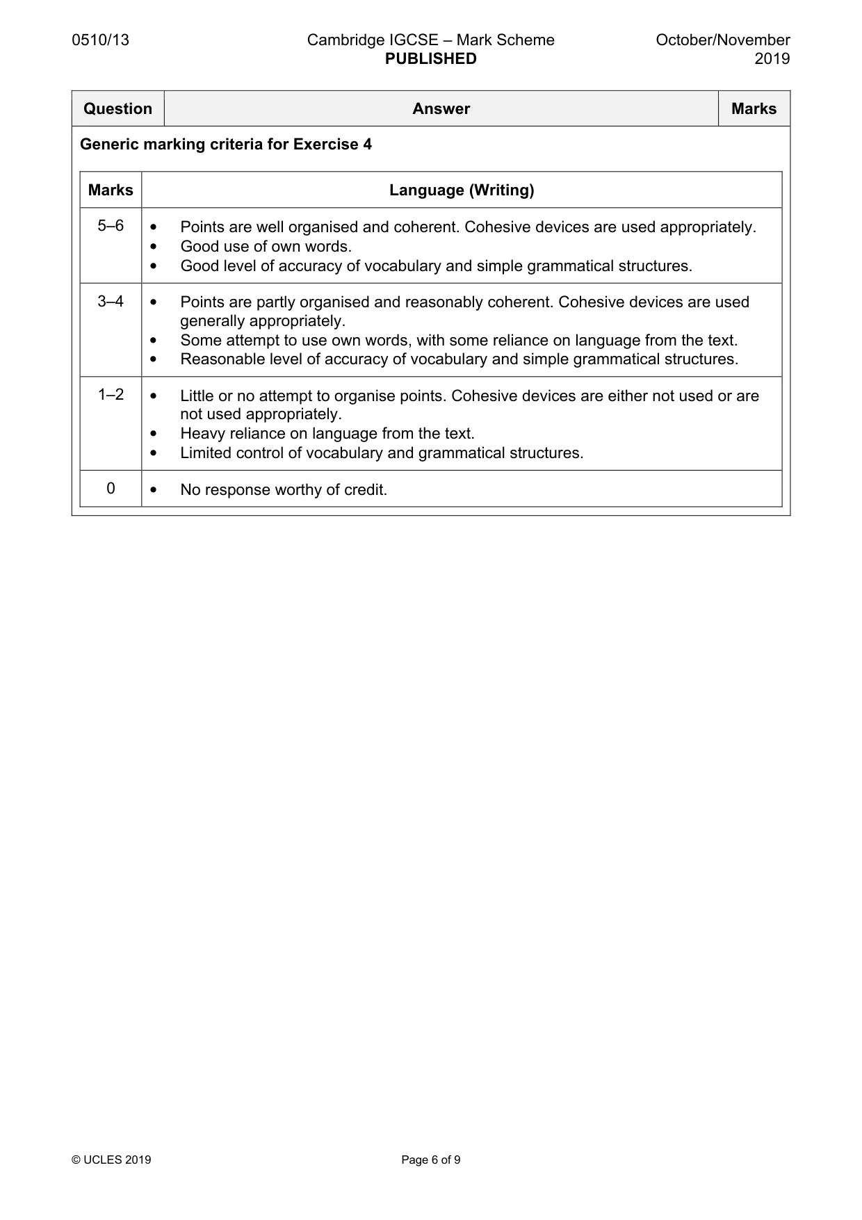 Mark scheme, page 6 of 9