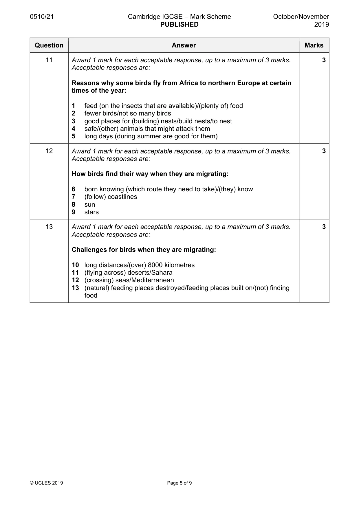 Mark scheme, page 5 of 9