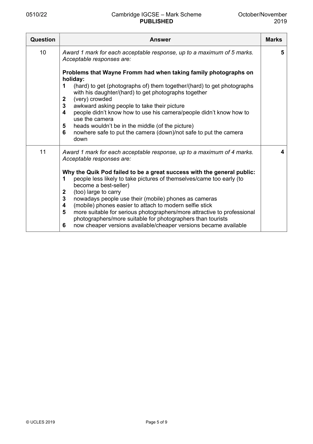 Mark scheme, page 5 of 9