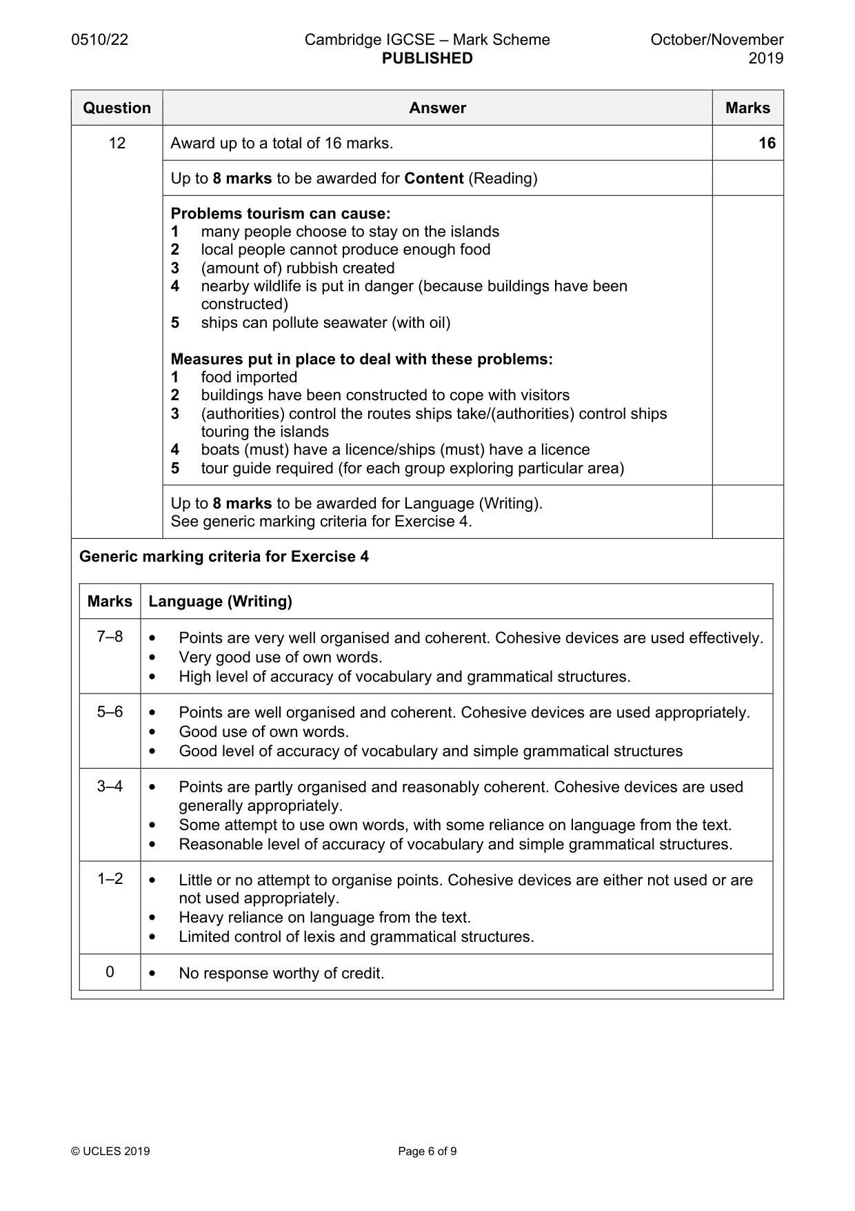 Mark scheme, page 6 of 9