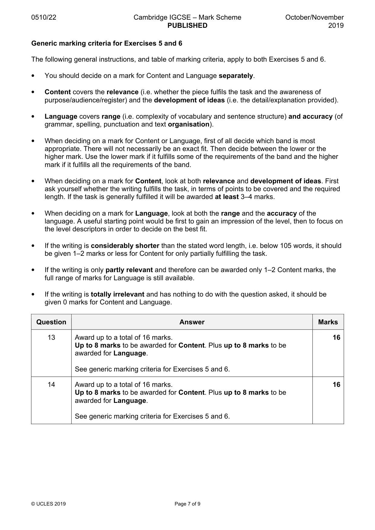 Mark scheme, page 7 of 9