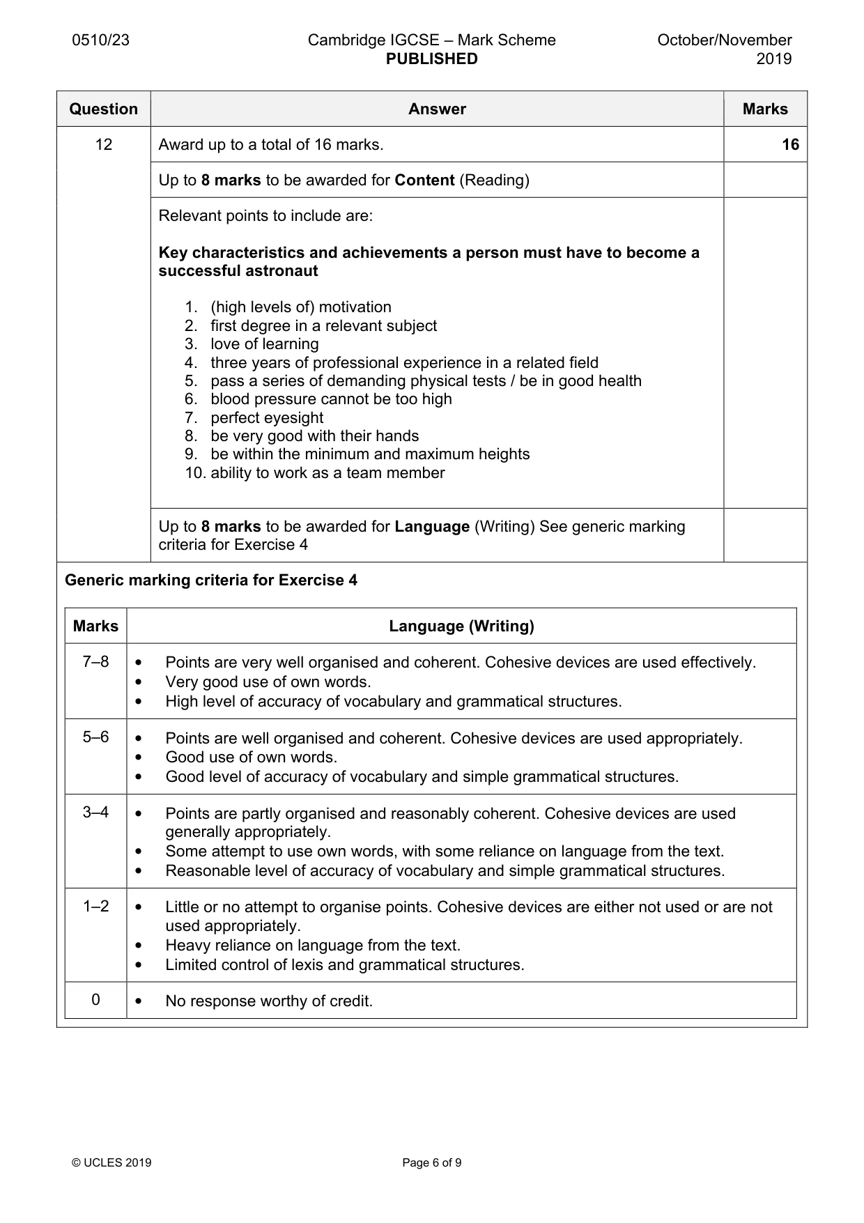 Mark scheme, page 6 of 9
