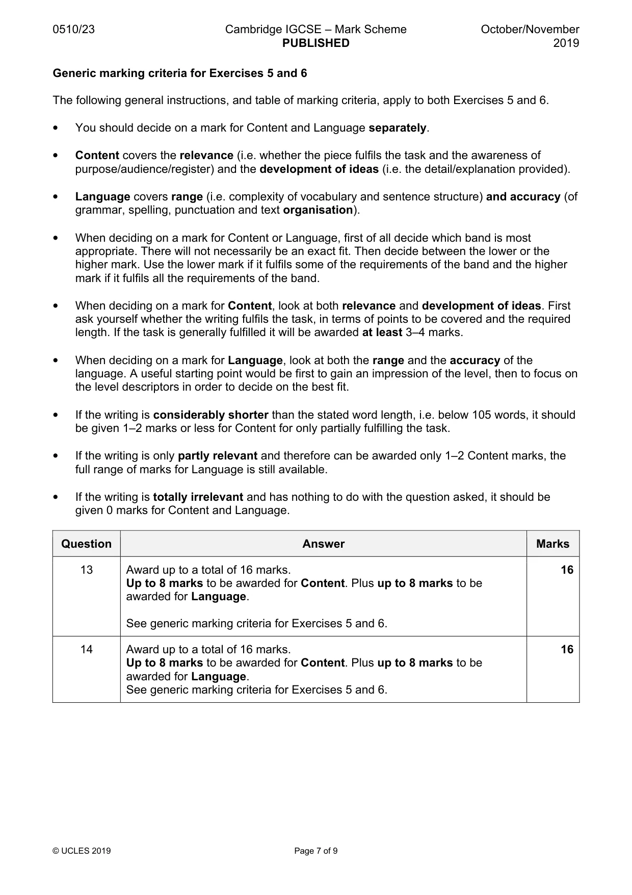 Mark scheme, page 7 of 9