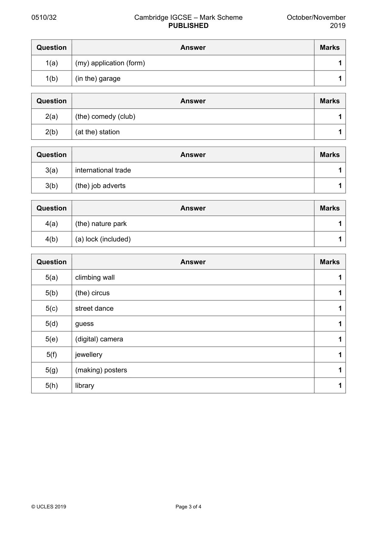 Mark scheme, page 3 of 4
