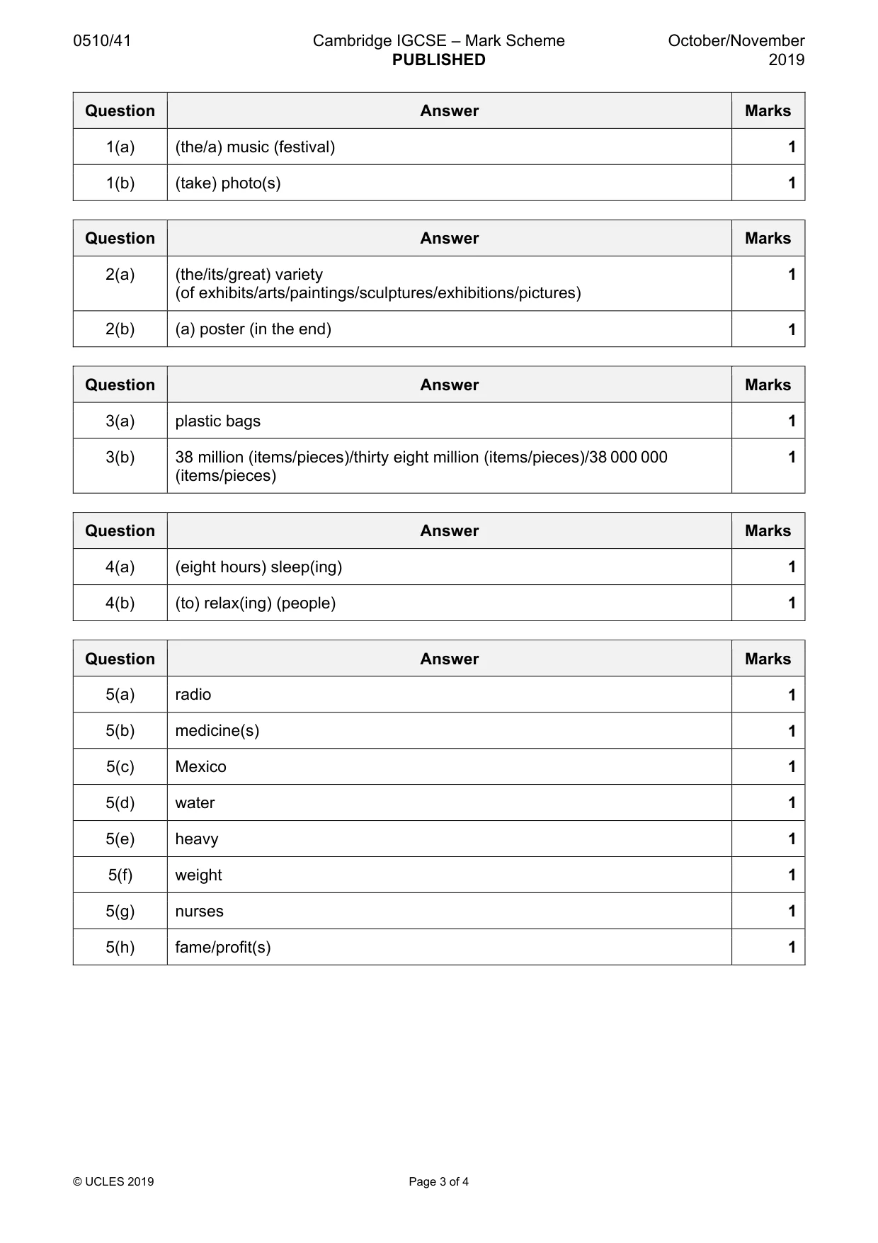 Mark scheme, page 3 of 4
