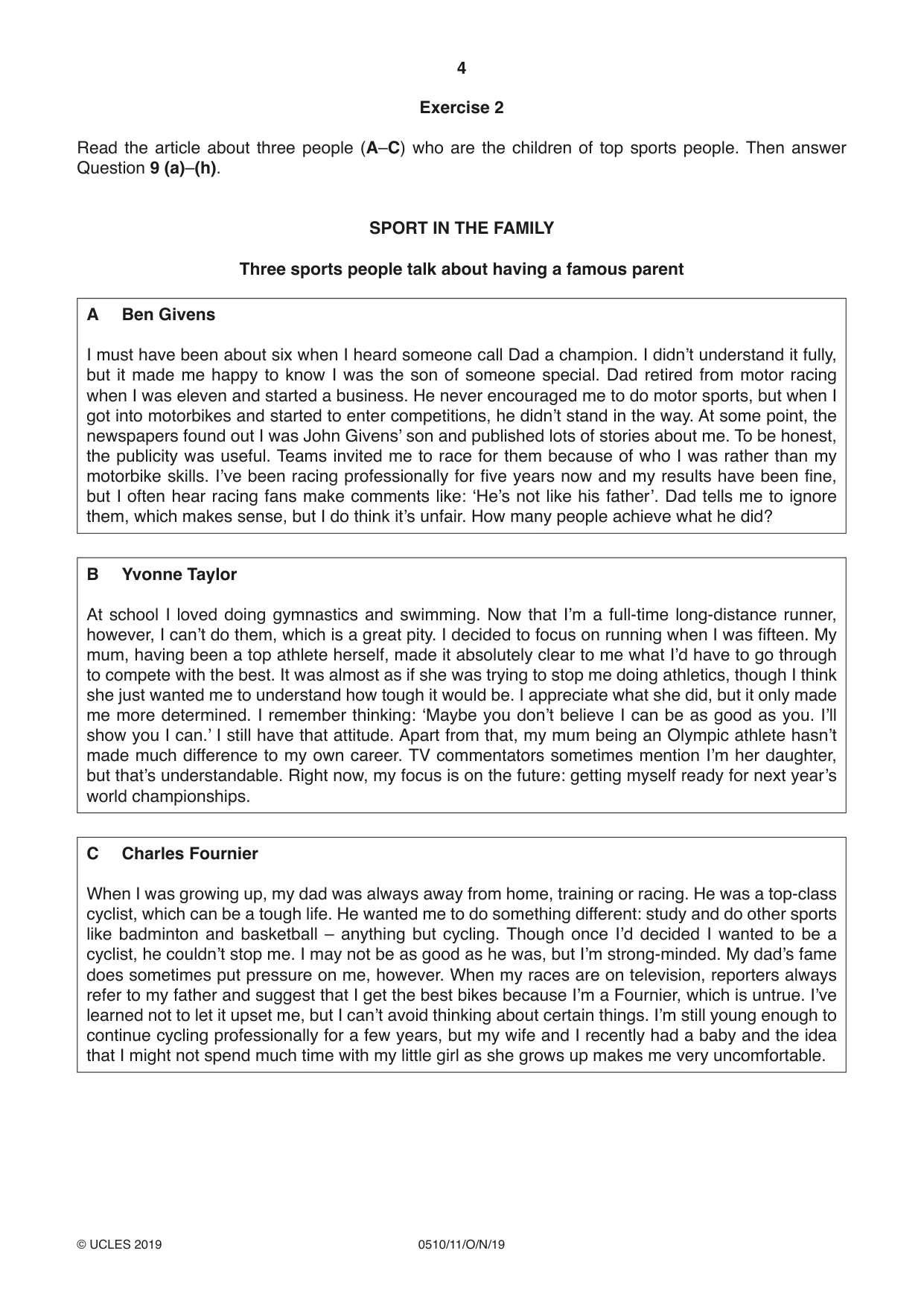 Cambridge IGCSE English - Second Language (oral endorsement) 0510 2019 Oct/Nov Paper 1 · Variant 1 question paper, page 4 of 16