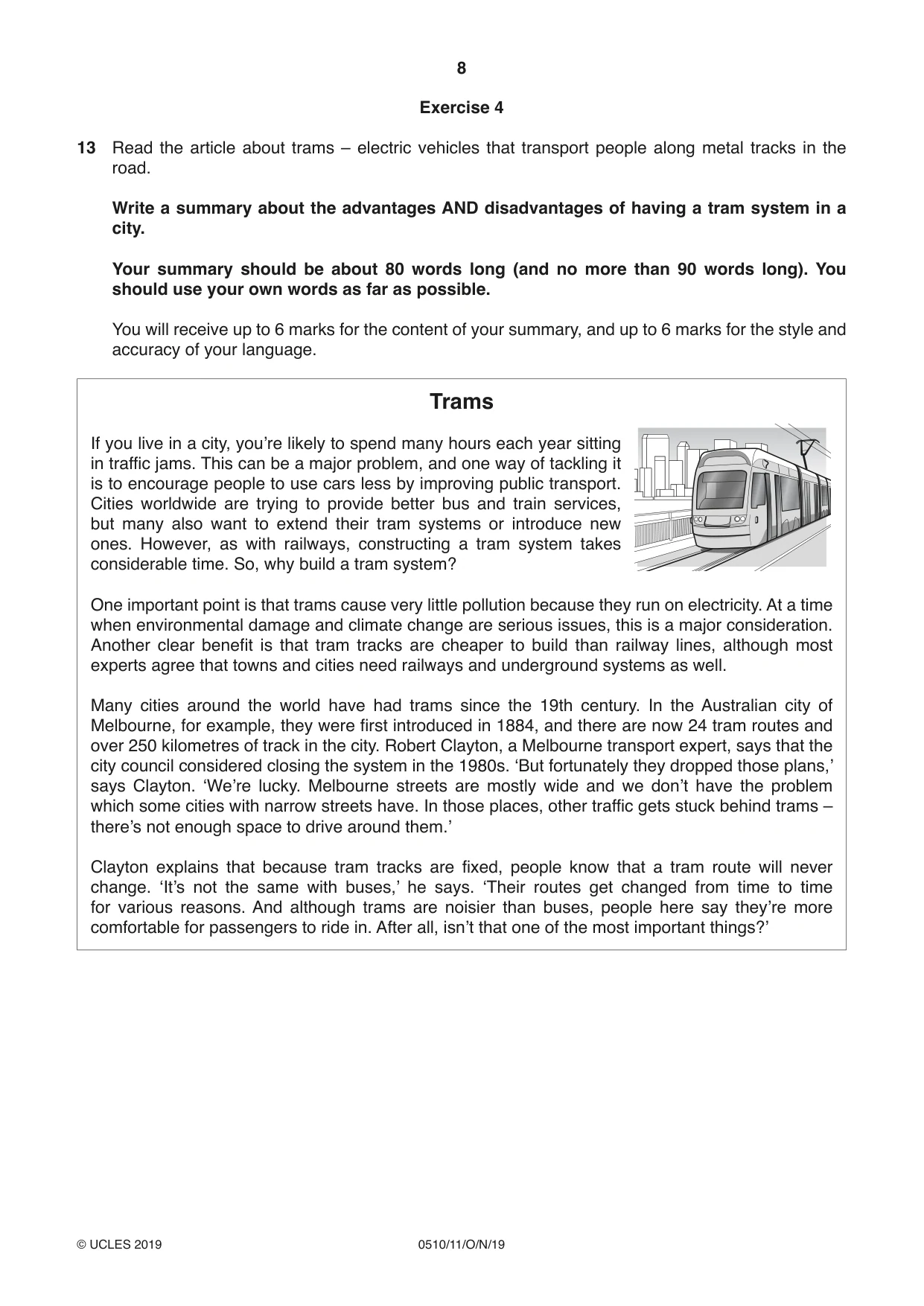 Cambridge IGCSE English - Second Language (oral endorsement) 0510 2019 Oct/Nov Paper 1 · Variant 1 question paper, page 8 of 16