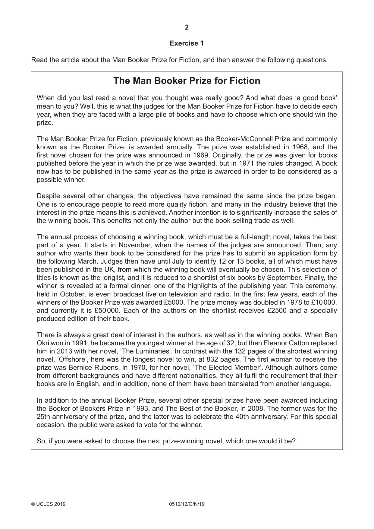 Cambridge IGCSE English - Second Language (oral endorsement) 0510 2019 Oct/Nov Paper 1 · Variant 2 question paper, page 2 of 16