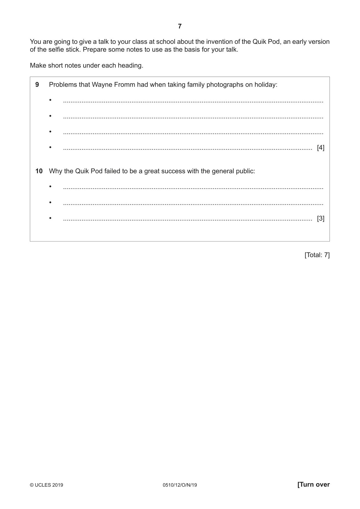 Cambridge IGCSE English - Second Language (oral endorsement) 0510 2019 Oct/Nov Paper 1 · Variant 2 question paper, page 7 of 16