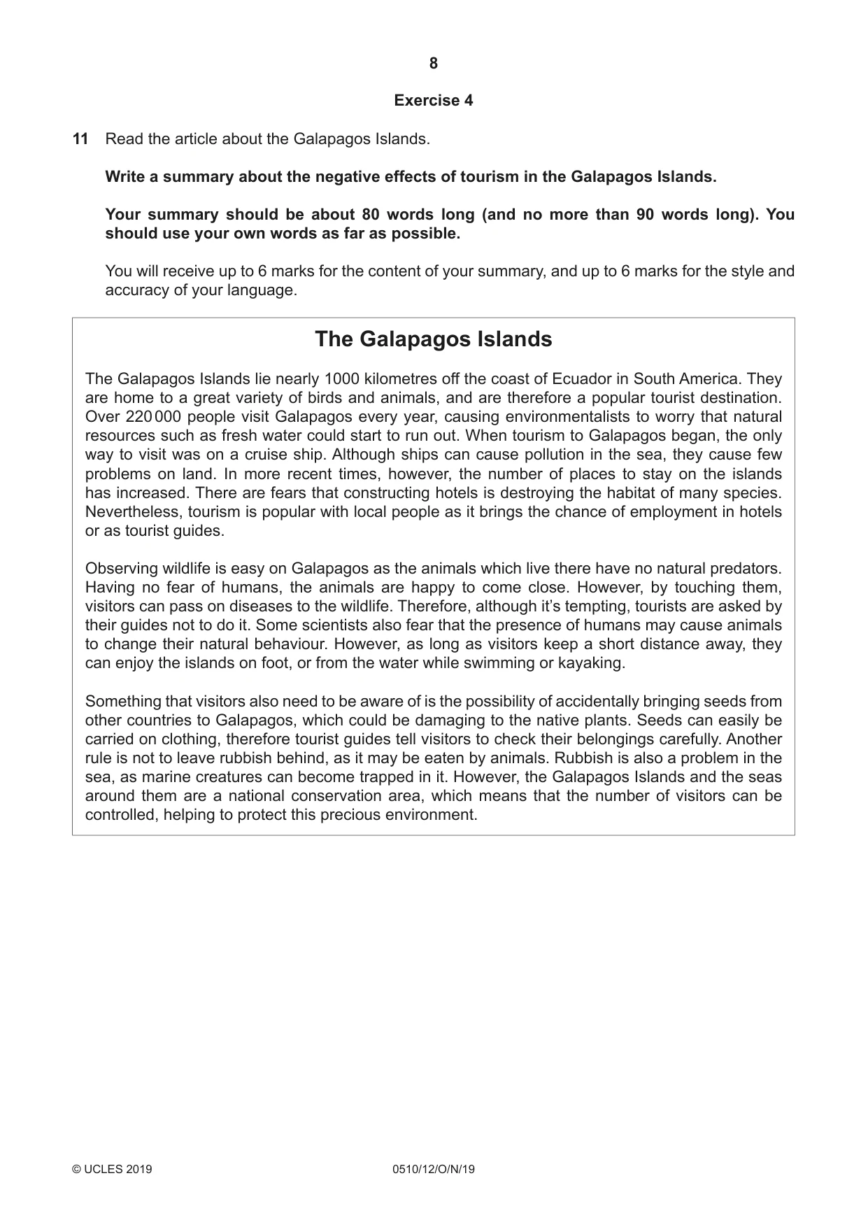 Cambridge IGCSE English - Second Language (oral endorsement) 0510 2019 Oct/Nov Paper 1 · Variant 2 question paper, page 8 of 16