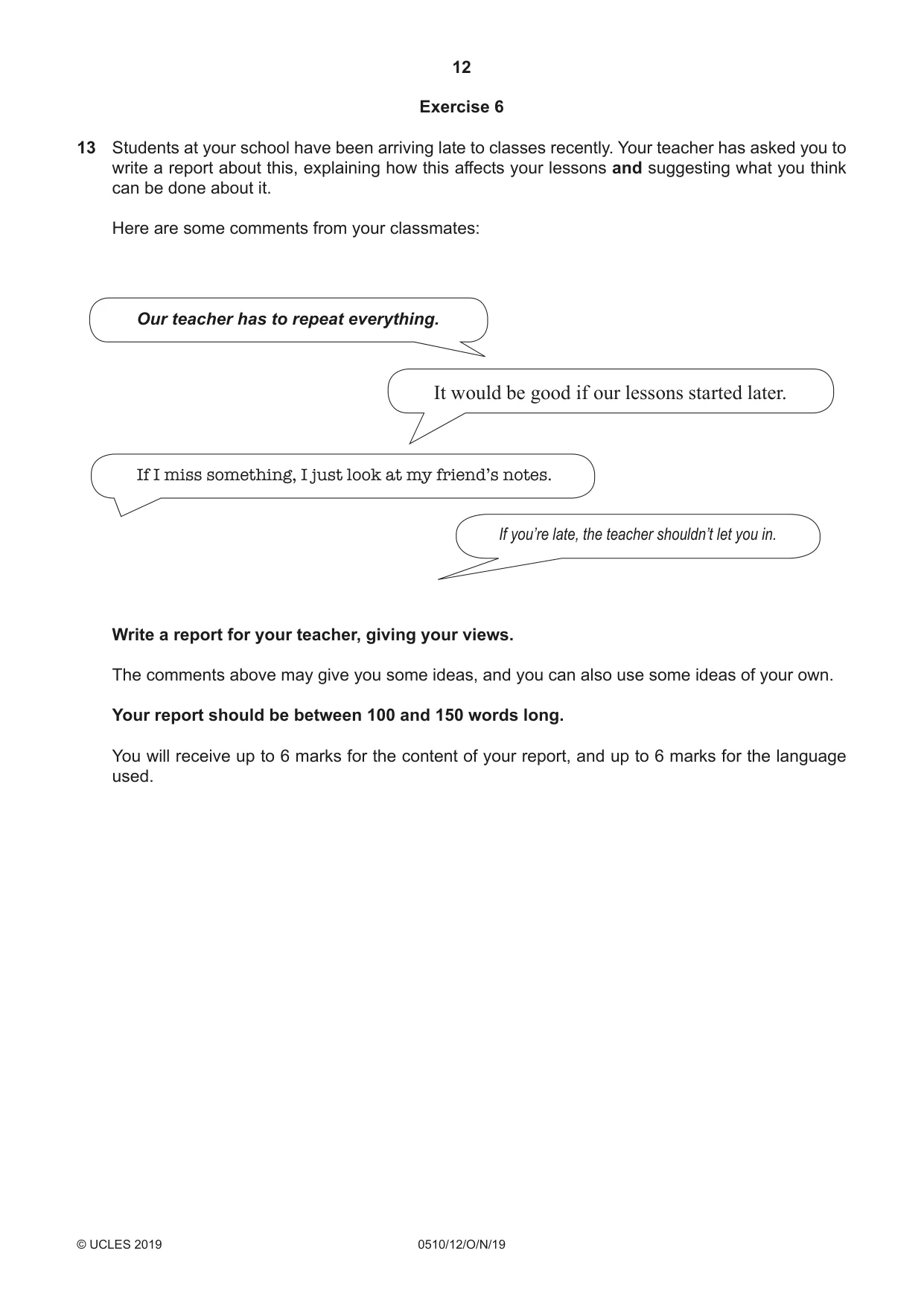 Cambridge IGCSE English - Second Language (oral endorsement) 0510 2019 Oct/Nov Paper 1 · Variant 2 question paper, page 12 of 16