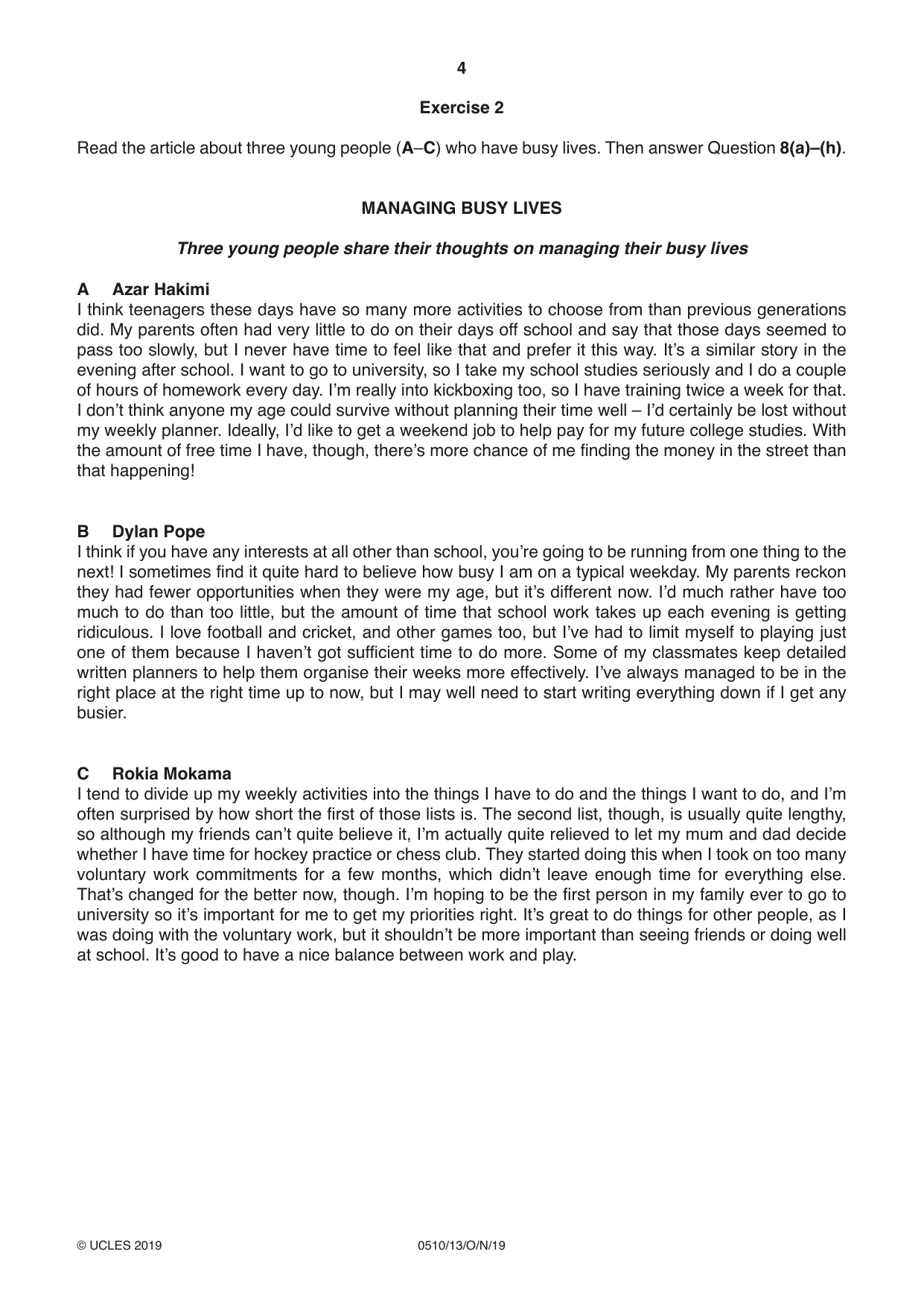 Cambridge IGCSE English - Second Language (oral endorsement) 0510 2019 Oct/Nov Paper 1 · Variant 3 question paper, page 4 of 16