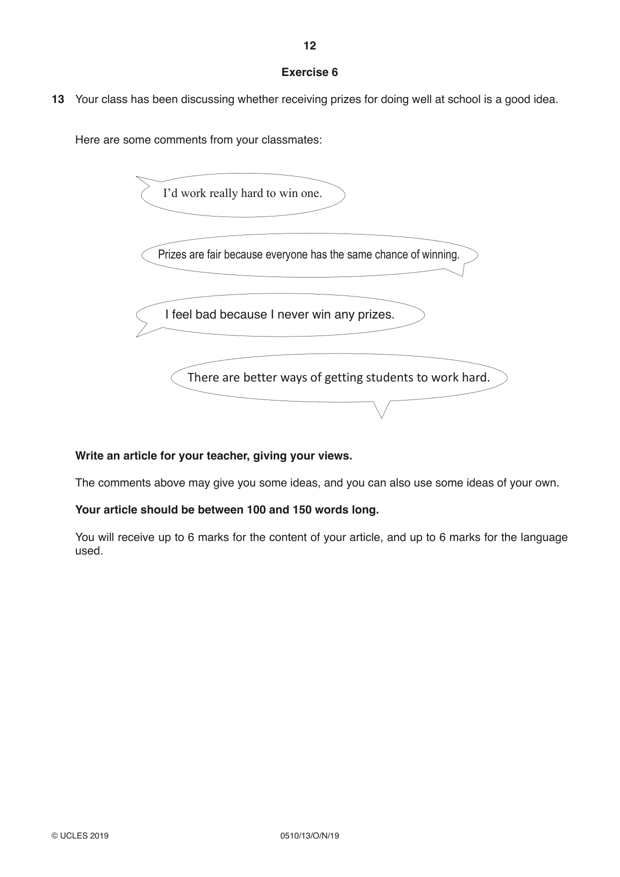 Cambridge IGCSE English - Second Language (oral endorsement) 0510 2019 Oct/Nov Paper 1 · Variant 3 question paper, page 12 of 16