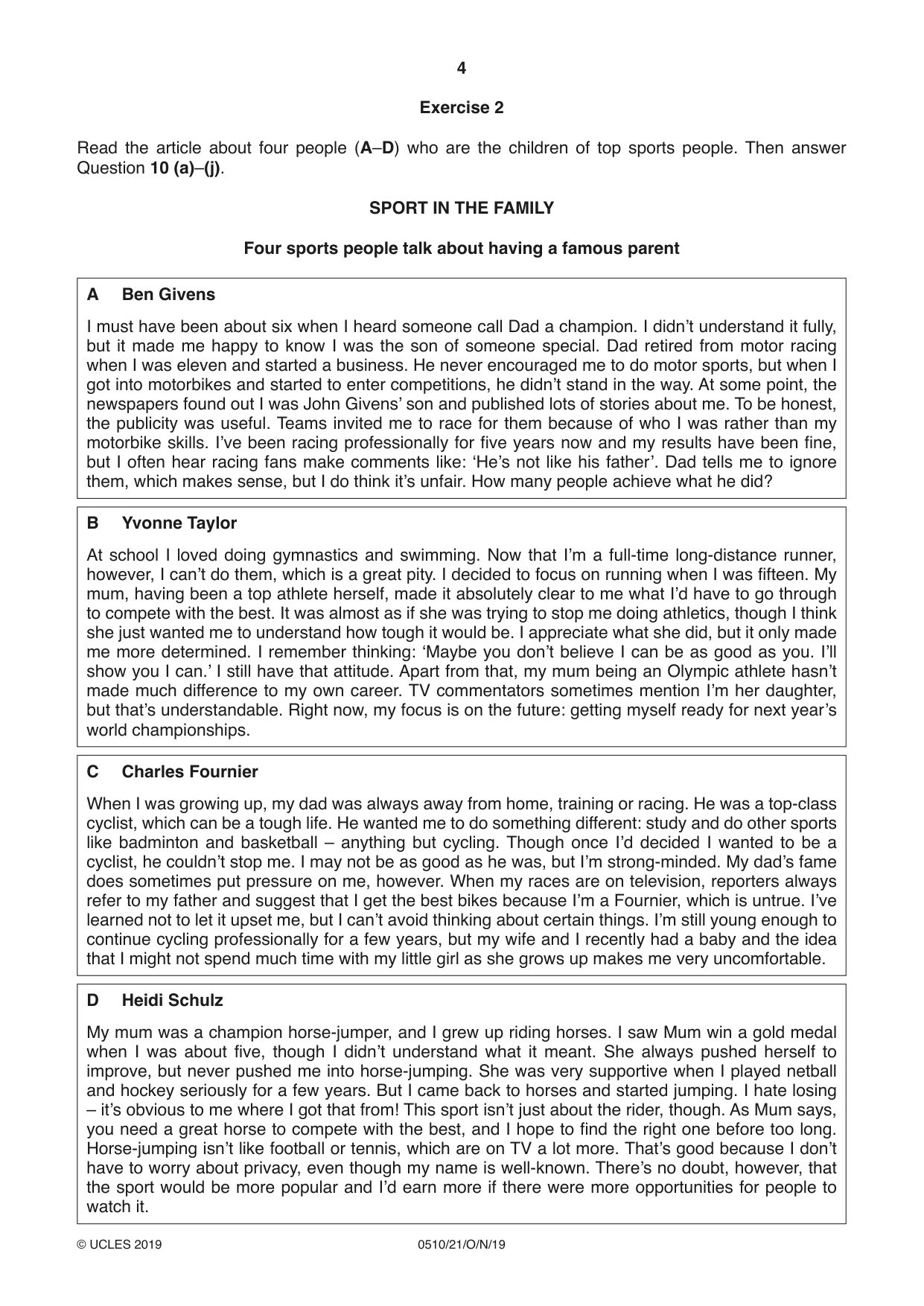 Cambridge IGCSE English - Second Language (oral endorsement) 0510 2019 Oct/Nov Paper 2 · Variant 1 question paper, page 4 of 16