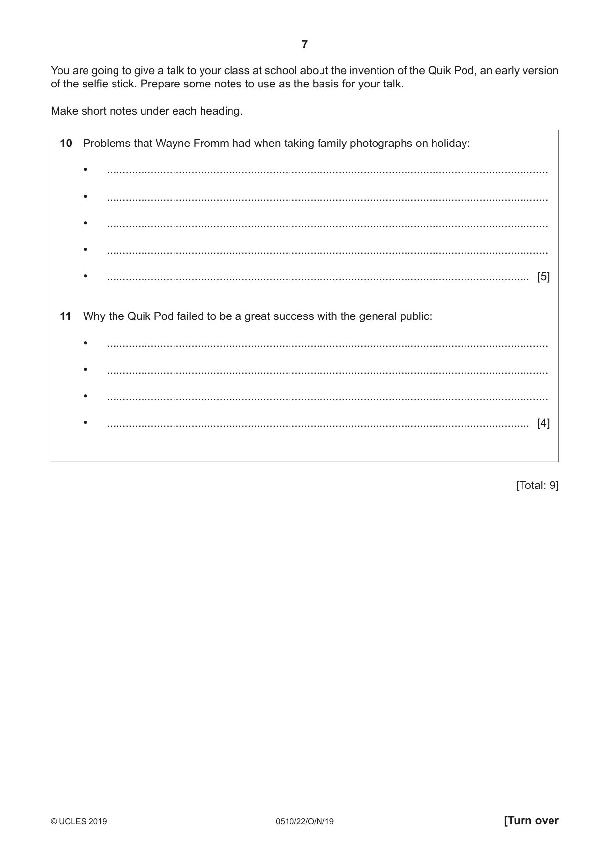Cambridge IGCSE English - Second Language (oral endorsement) 0510 2019 Oct/Nov Paper 2 · Variant 2 question paper, page 7 of 16