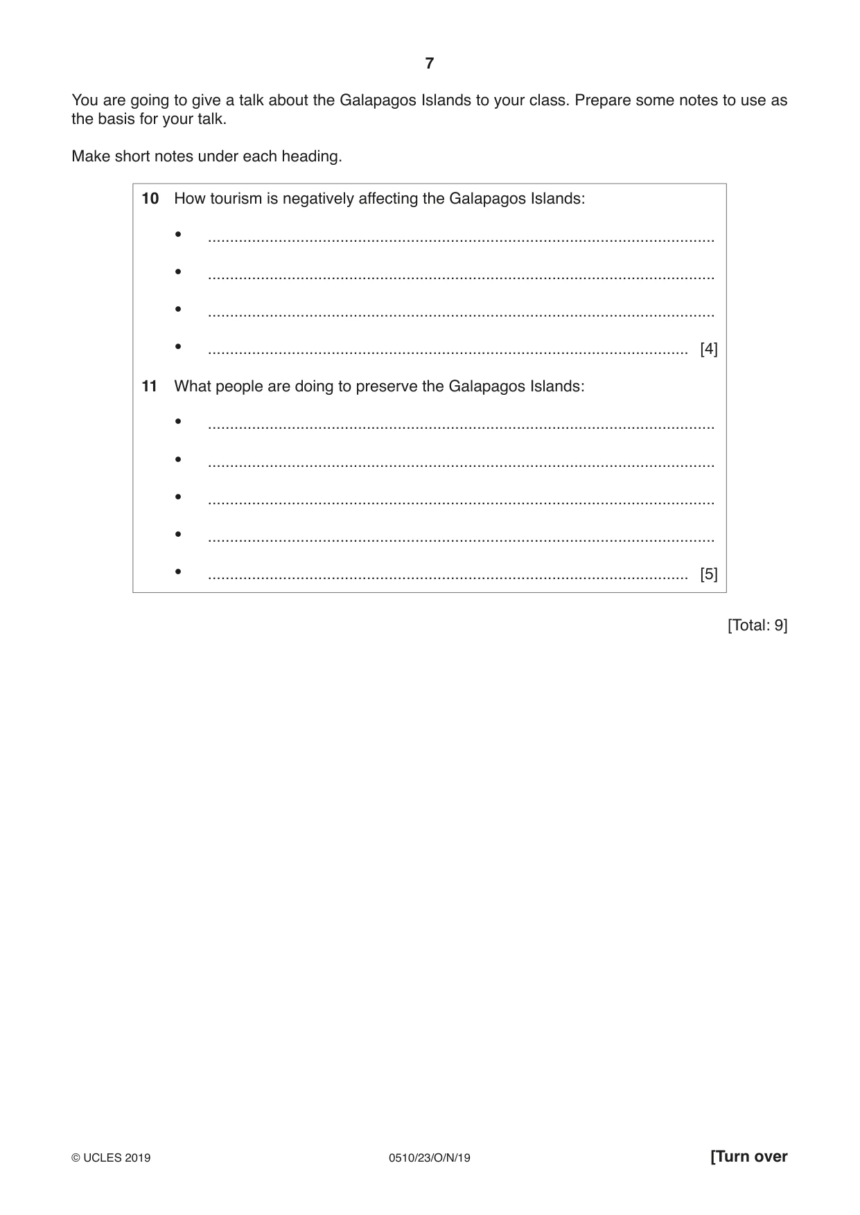 Cambridge IGCSE English - Second Language (oral endorsement) 0510 2019 Oct/Nov Paper 2 · Variant 3 question paper, page 7 of 16